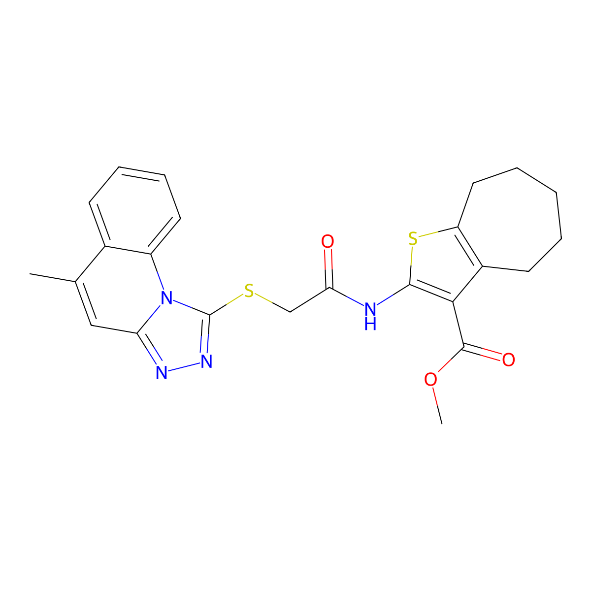methyl 2-({[(5-methyl[1,2,4]triazolo[4,3-a]quinolin-1-yl)sulfanyl]acetyl}amino)-5,6,7,8-tetrahydro-4H-cyclohepta[b]thiophene-3-carboxylate molecular structure, CAS 379236-69-8