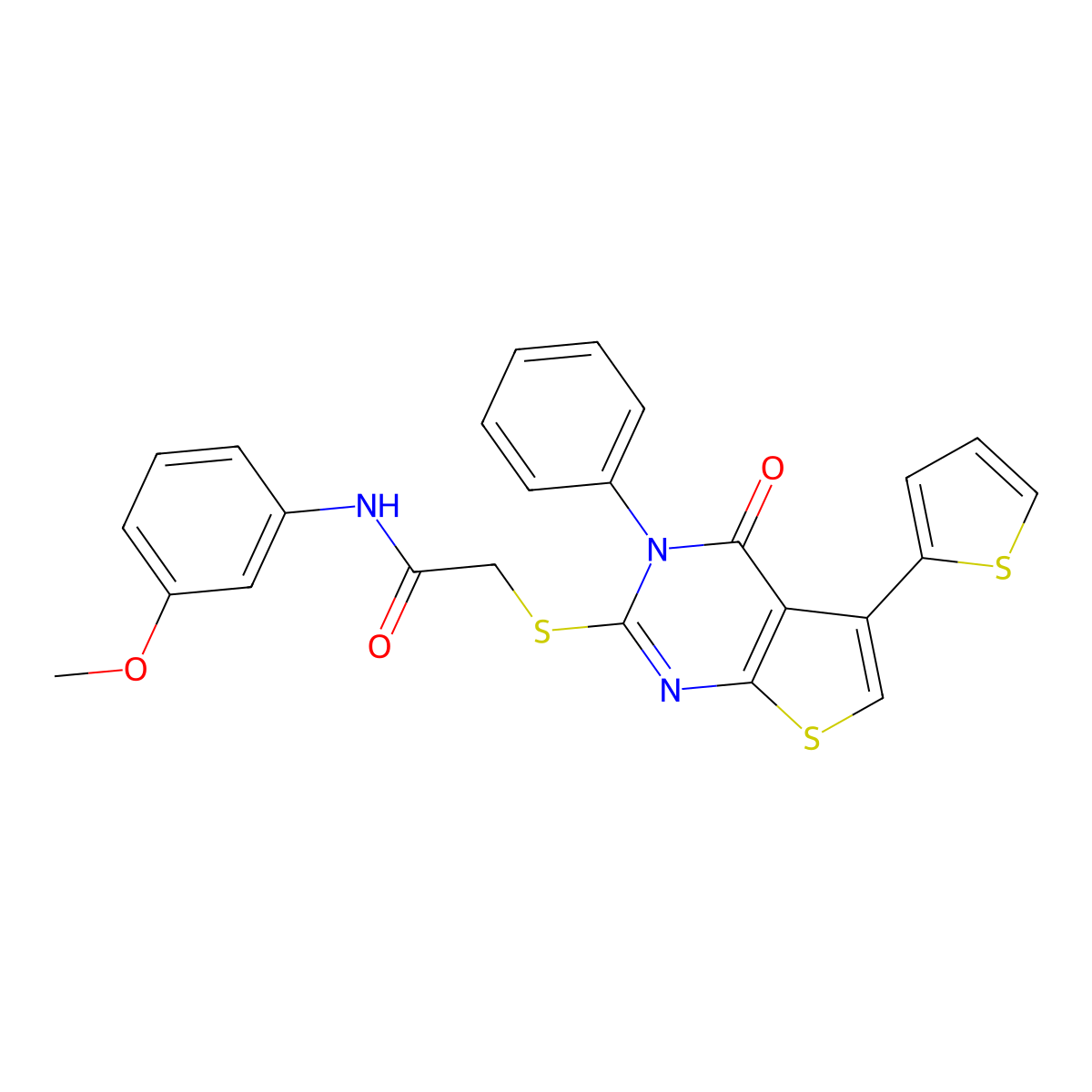 N-(3-methoxyphenyl)-2-(4-oxo-3-phenyl-5-thiophen-2-ylthieno[2,3-d]pyrimidin-2-yl)sulfanylacetamide molecular structure, CAS 379236-70-1