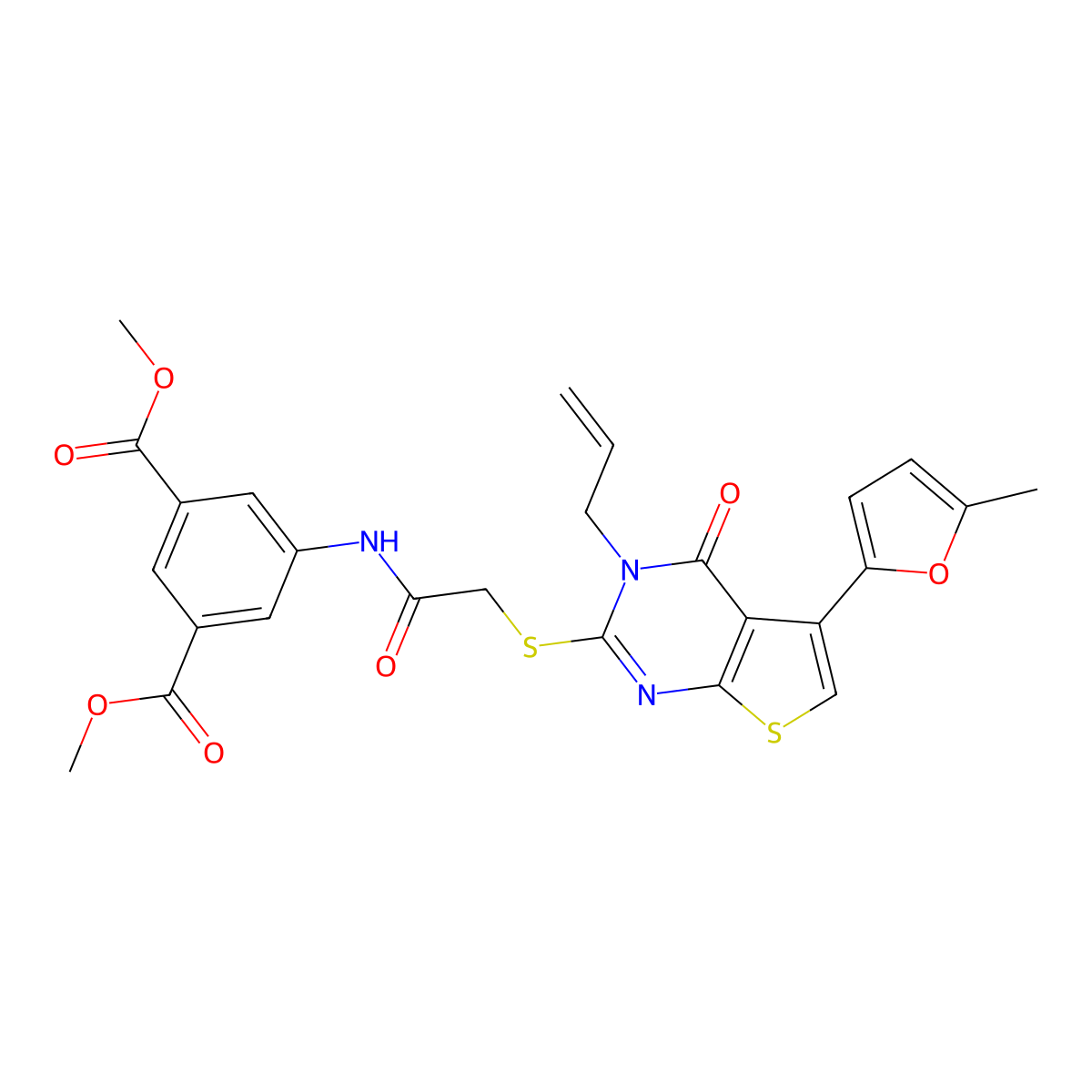 Dimethyl 5-(2-((3-allyl-5-(5-methylfuran-2-yl)-4-oxo-3,4-dihydrothieno[2,3-d]pyrimidin-2-yl)thio)acetamido)isophthalate molecular structure, CAS 379236-78-9