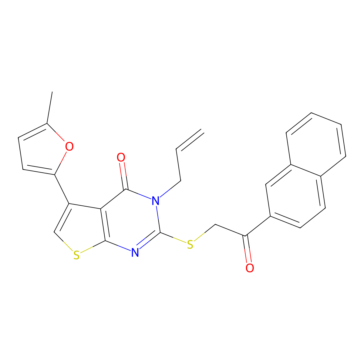 3-allyl-5-(5-methyl-2-furyl)-2-{[2-(2-naphthyl)-2-oxoethyl]sulfanyl}thieno[2,3-d]pyrimidin-4(3H)-one molecular structure, CAS 379236-80-3