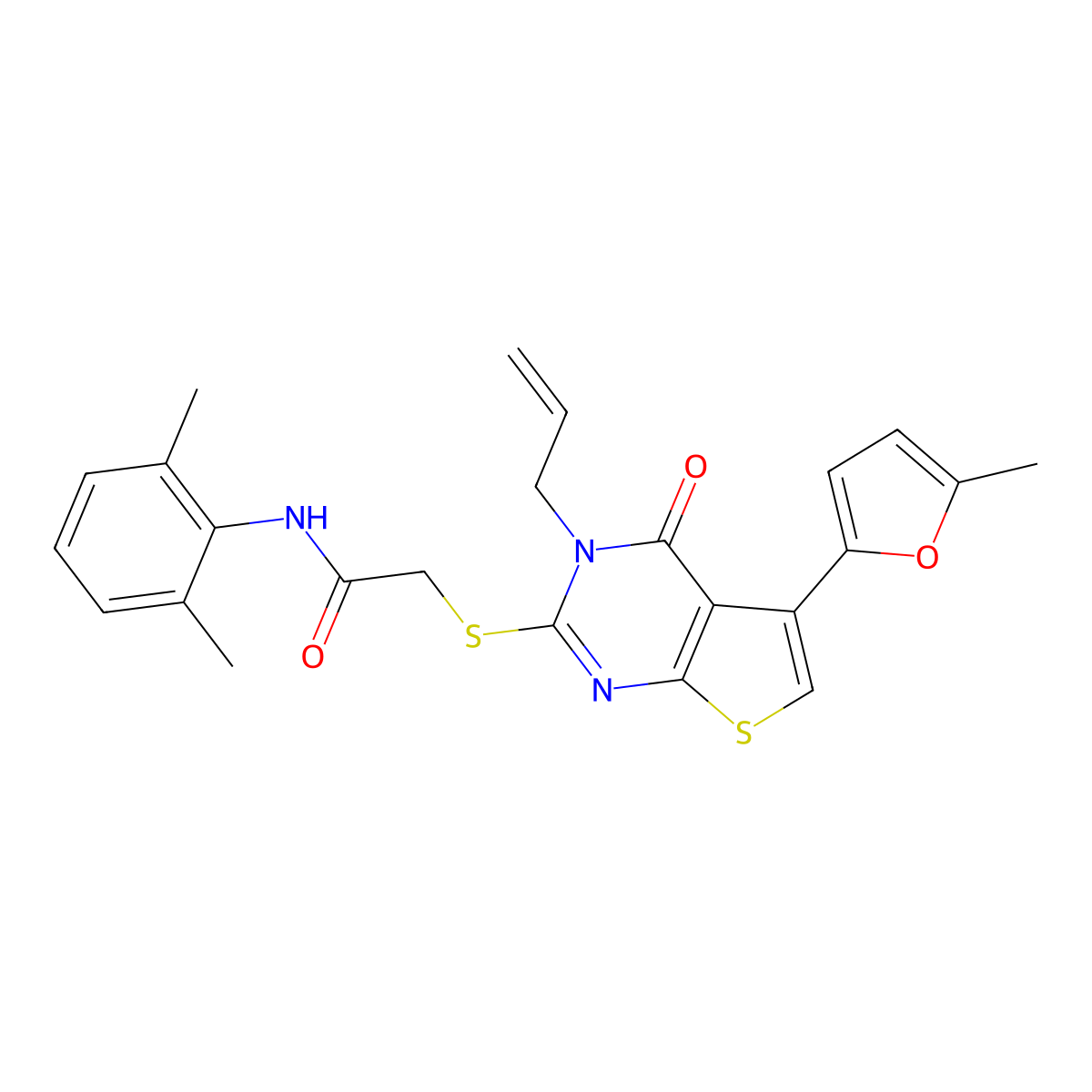 2-((3-allyl-5-(5-methylfuran-2-yl)-4-oxo-3,4-dihydrothieno[2,3-d]pyrimidin-2-yl)thio)-N-(2,6-dimethylphenyl)acetamide molecular structure, CAS 379236-81-4