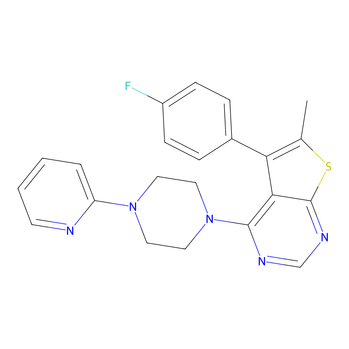 1-[5-(4-Fluorophenyl)-6-methylthieno[2,3-d]pyrimidin-4-yl]-4-(pyridin-2-yl)piperazine molecular structure, CAS 379236-86-9