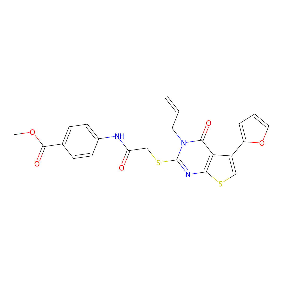 Methyl 4-[({[5-(furan-2-yl)-4-oxo-3-(prop-2-en-1-yl)-3,4-dihydrothieno[2,3-d]pyrimidin-2-yl]sulfanyl}acetyl)amino]benzoate molecular structure, CAS 379237-10-2