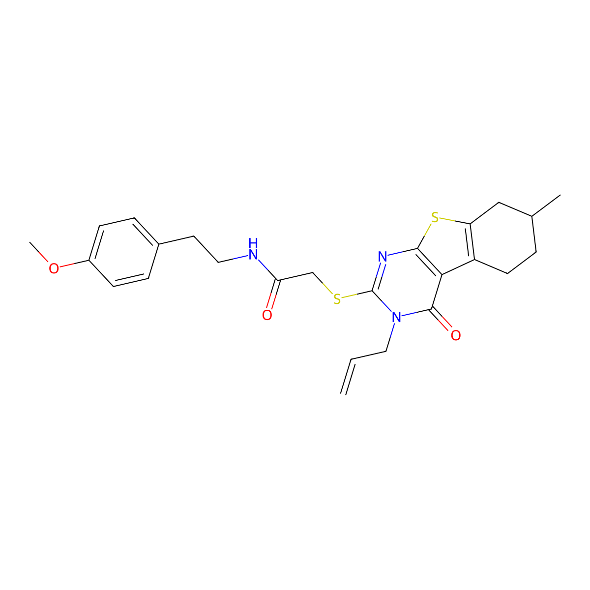 N-[2-(4-methoxyphenyl)ethyl]-2-[(7-methyl-4-oxo-3-prop-2-enyl-5,6,7,8-tetrahydro-[1]benzothiolo[2,3-d]pyrimidin-2-yl)sulfanyl]acetamide molecular structure, CAS 379237-19-1