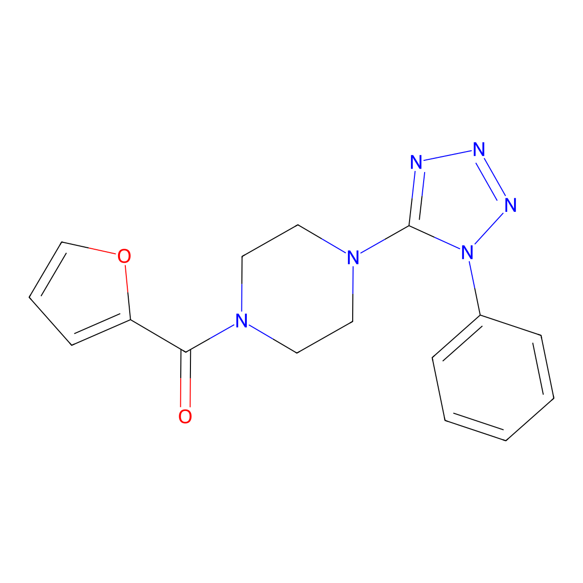 1-(2-furoyl)-4-(1-phenyl-1H-tetrazol-5-yl)piperazine molecular structure, CAS 379237-40-8
