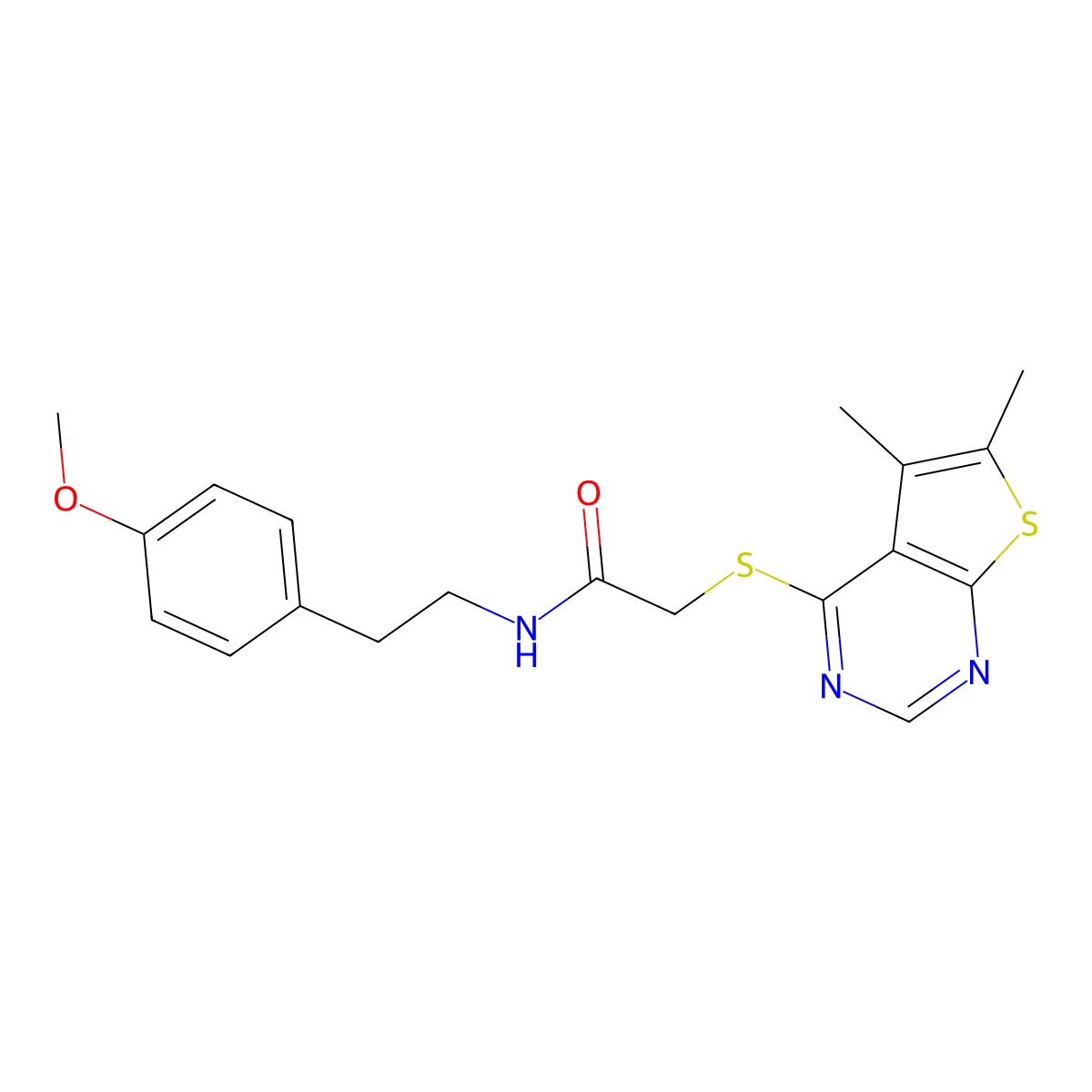 2-({5,6-dimethylthieno[2,3-d]pyrimidin-4-yl}sulfanyl)-N-[2-(4-methoxyphenyl)ethyl]acetamide molecular structure, CAS 379237-41-9