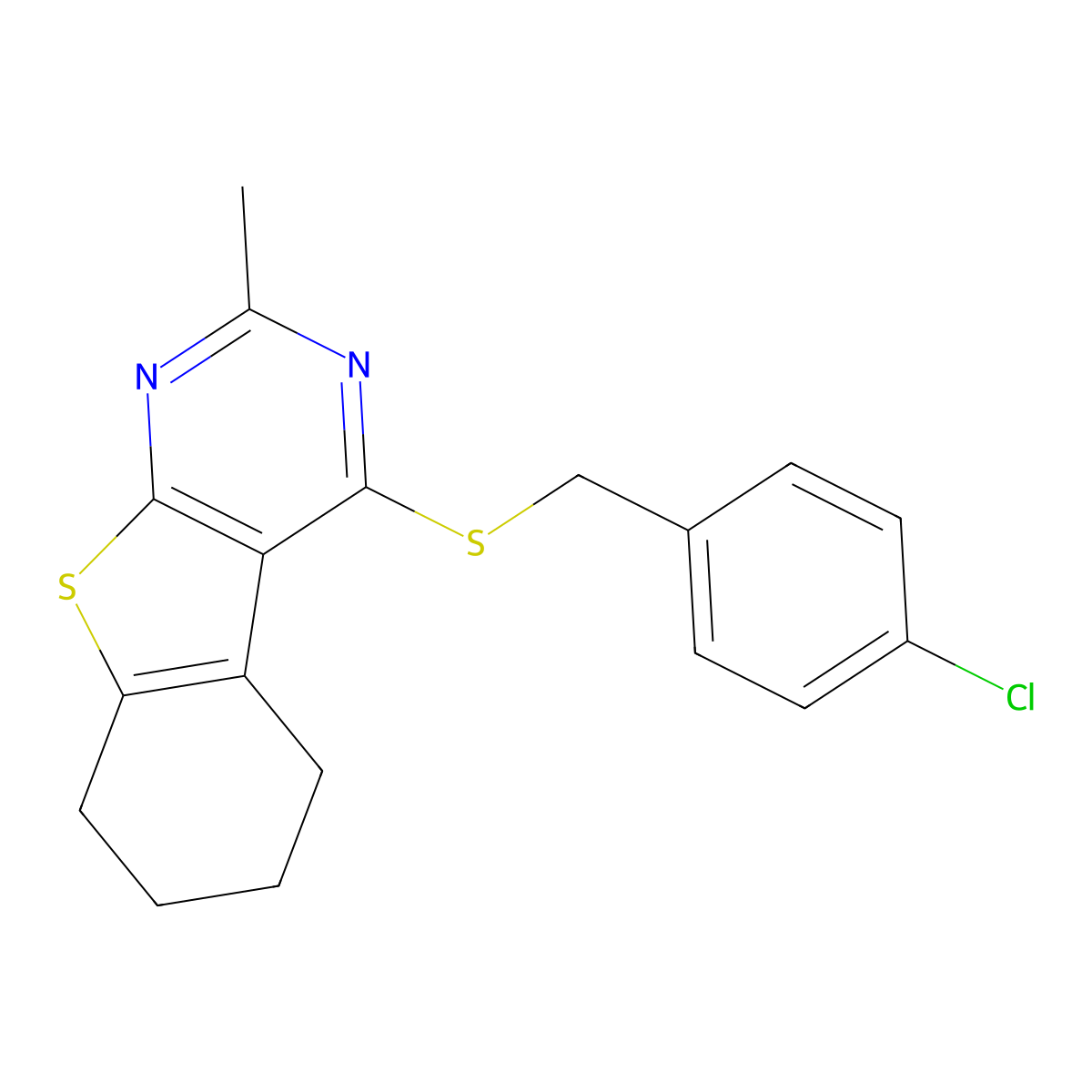 4-Chlorobenzyl 2-methyl-5,6,7,8-tetrahydro[1]benzothieno[2,3-d]pyrimidin-4-yl sulfide molecular structure, CAS 379237-63-5
