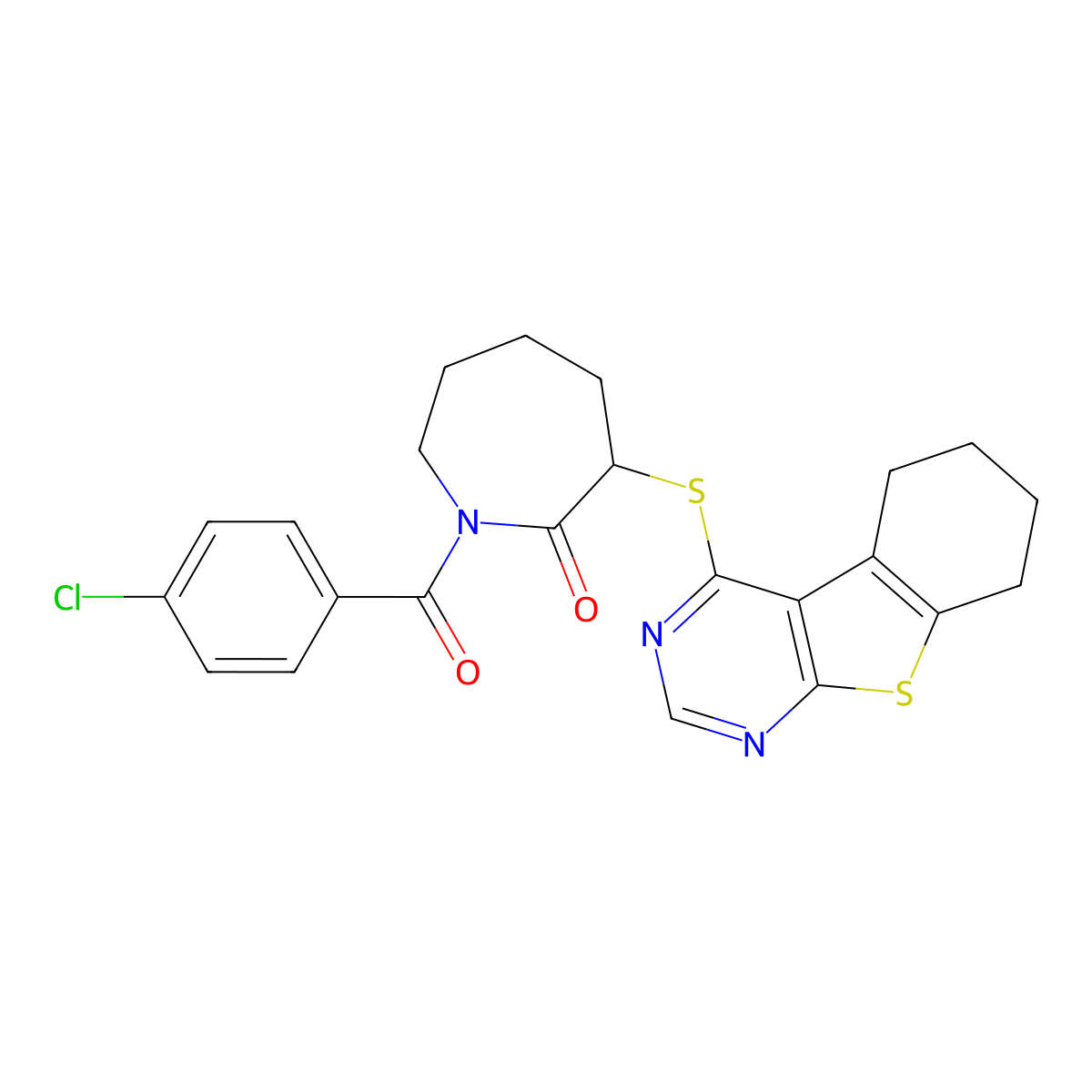 1-(4-Chlorobenzoyl)-3-(5,6,7,8-tetrahydro-[1]benzothiolo[2,3-d]pyrimidin-4-ylsulfanyl)azepan-2-one molecular structure, CAS 379237-70-4