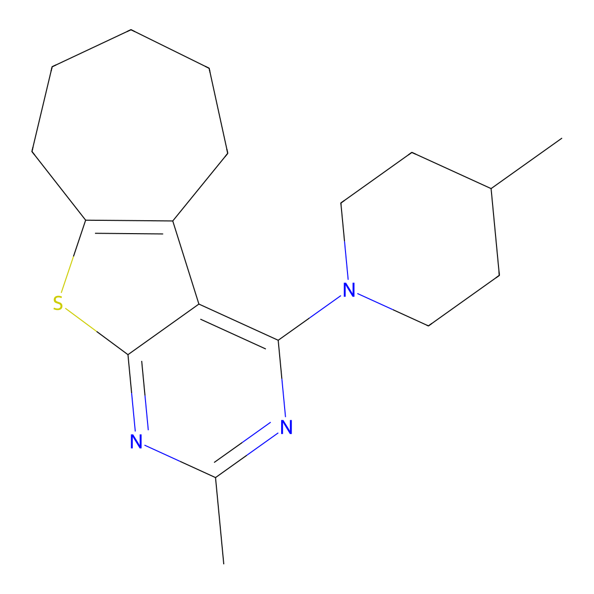 5-Methyl-3-(4-methylpiperidin-1-yl)-8-thia-4,6-diazatricyclo[7.5.0.0^{2,7}]tetradeca-1(9),2,4,6-tetraene molecular structure, CAS 379237-91-9