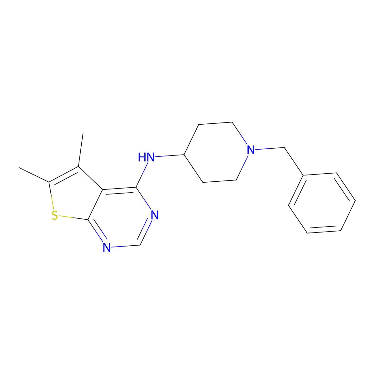 N-(1-benzylpiperidin-4-yl)-5,6-dimethylthieno[2,3-d]pyrimidin-4-amine molecular structure, CAS 379237-93-1