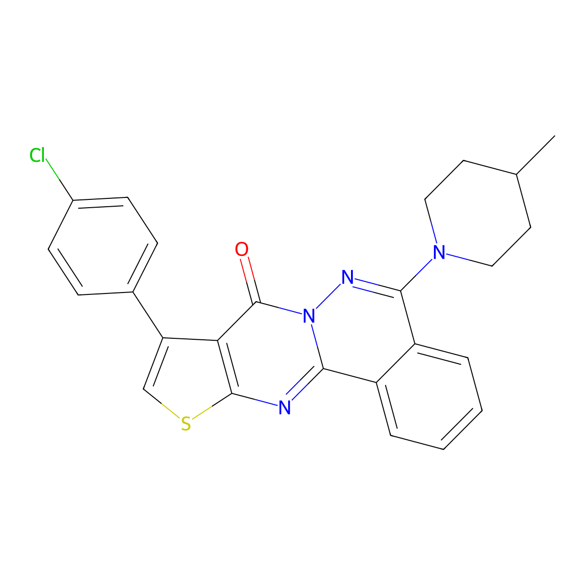 9-(4-chlorophenyl)-5-(4-methyl-1-piperidinyl)-8H-thieno[2',3':4,5]pyrimido[2,1-a]phthalazin-8-one molecular structure, CAS 379238-09-2