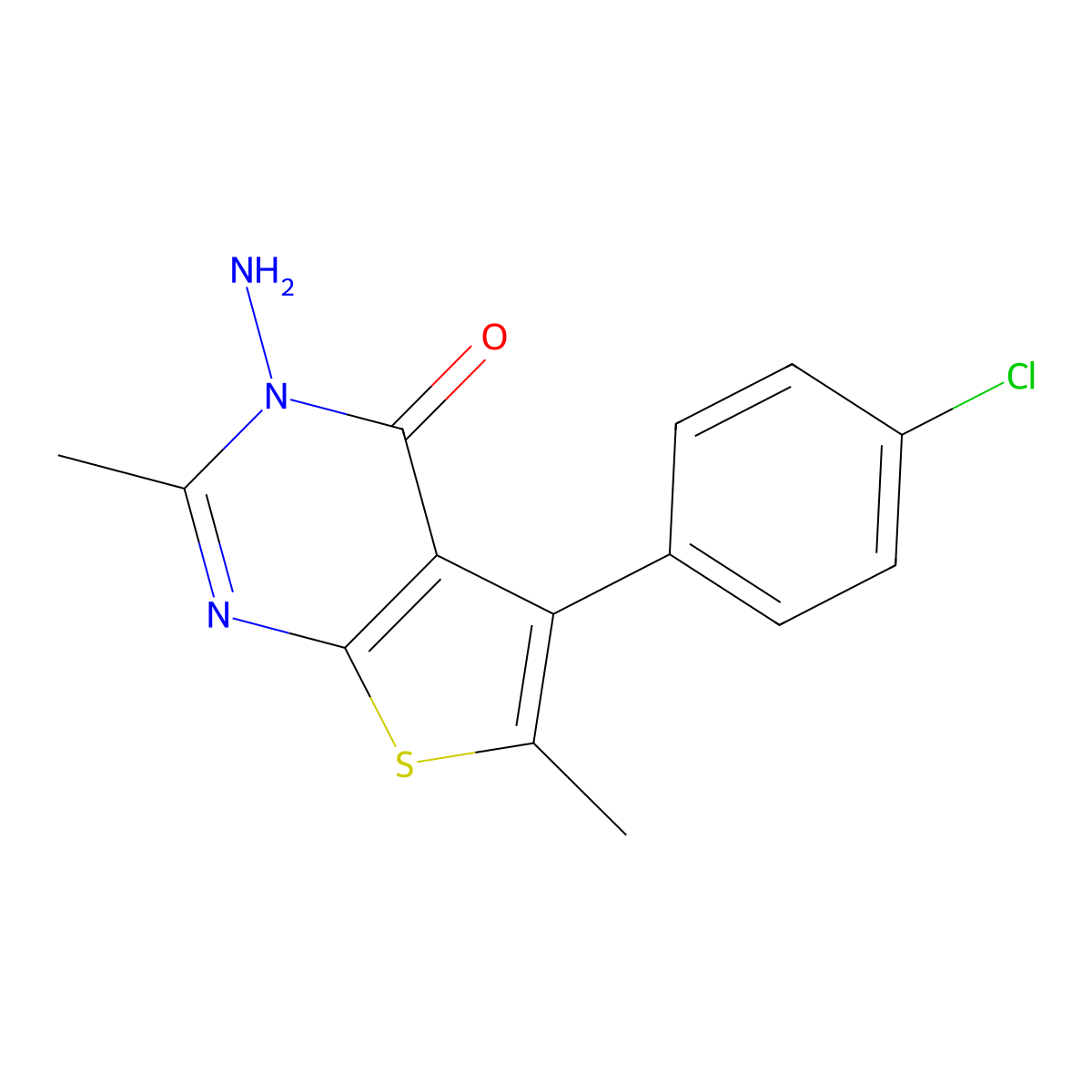 3-amino-5-(4-chlorophenyl)-2,6-dimethylthieno[2,3-d]pyrimidin-4(3H)-one molecular structure, CAS 379238-13-8