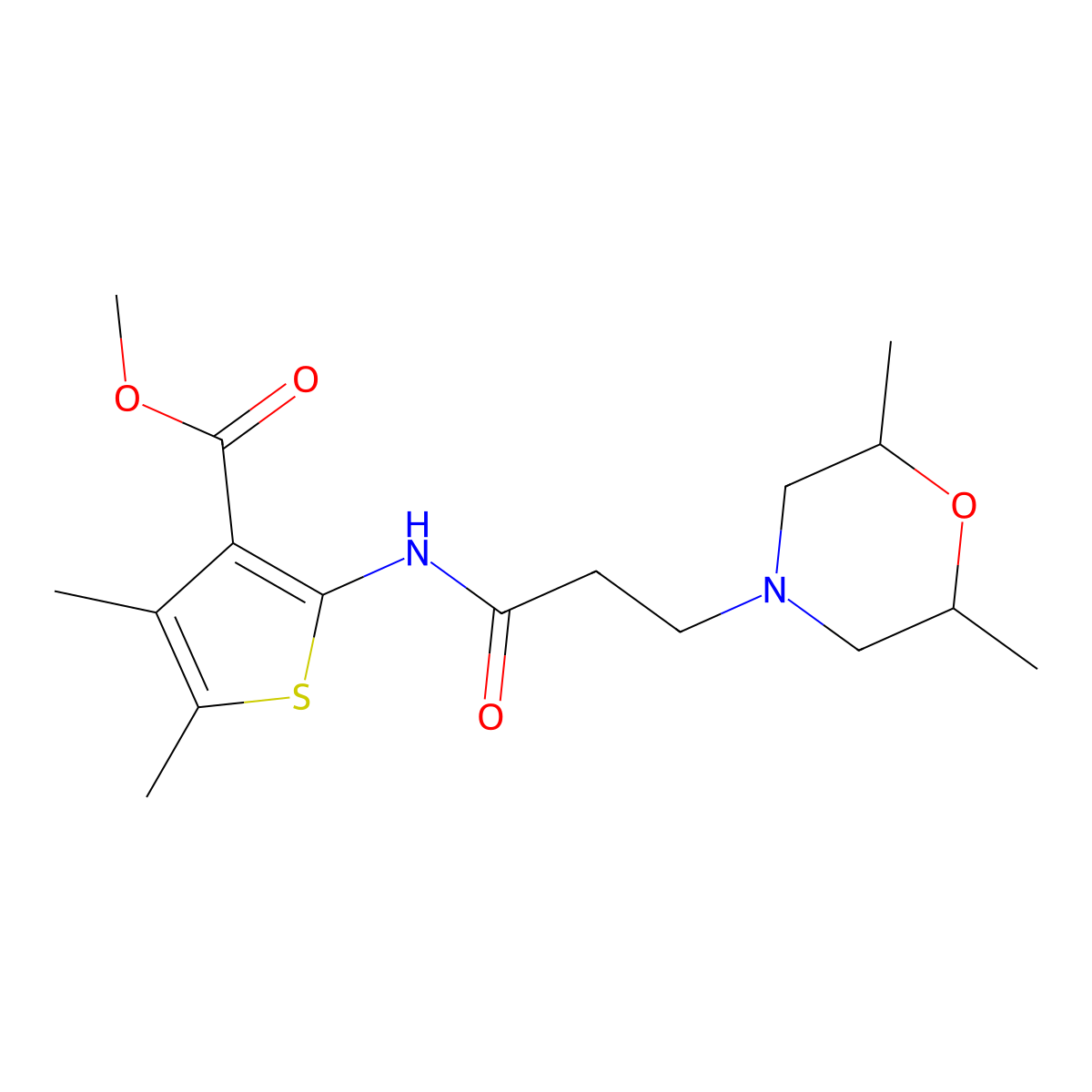Methyl 2-(3-(2,6-dimethylmorpholino)propanamido)-4,5-dimethylthiophene-3-carboxylate molecular structure, CAS 379238-14-9