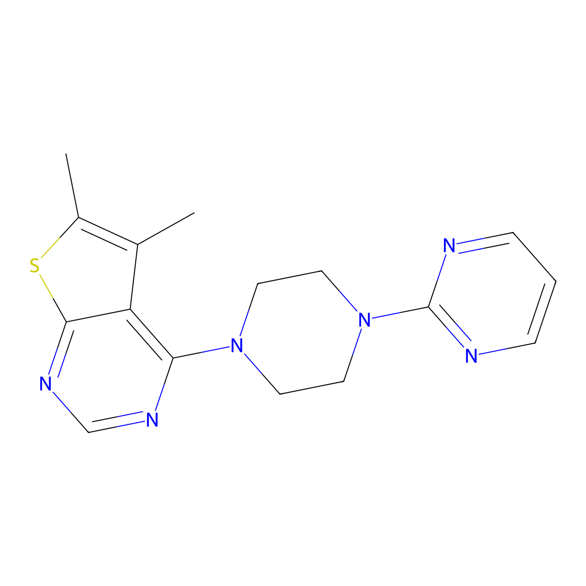 5,6-Dimethyl-4-(4-(pyrimidin-2-yl)piperazin-1-yl)thieno[2,3-d]pyrimidine molecular structure, CAS 379238-20-7