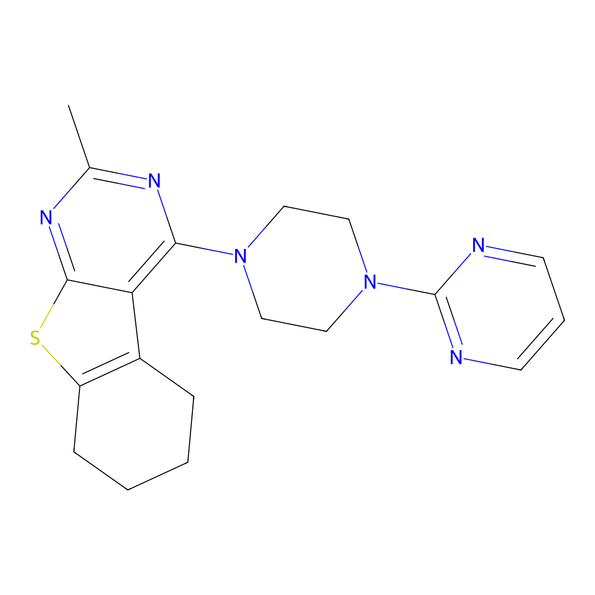 2-Methyl-4-[4-(2-pyrimidinyl)-1-piperazinyl]-5,6,7,8-tetrahydro[1]benzothieno[2,3-d]pyrimidine molecular structure, CAS 379238-21-8