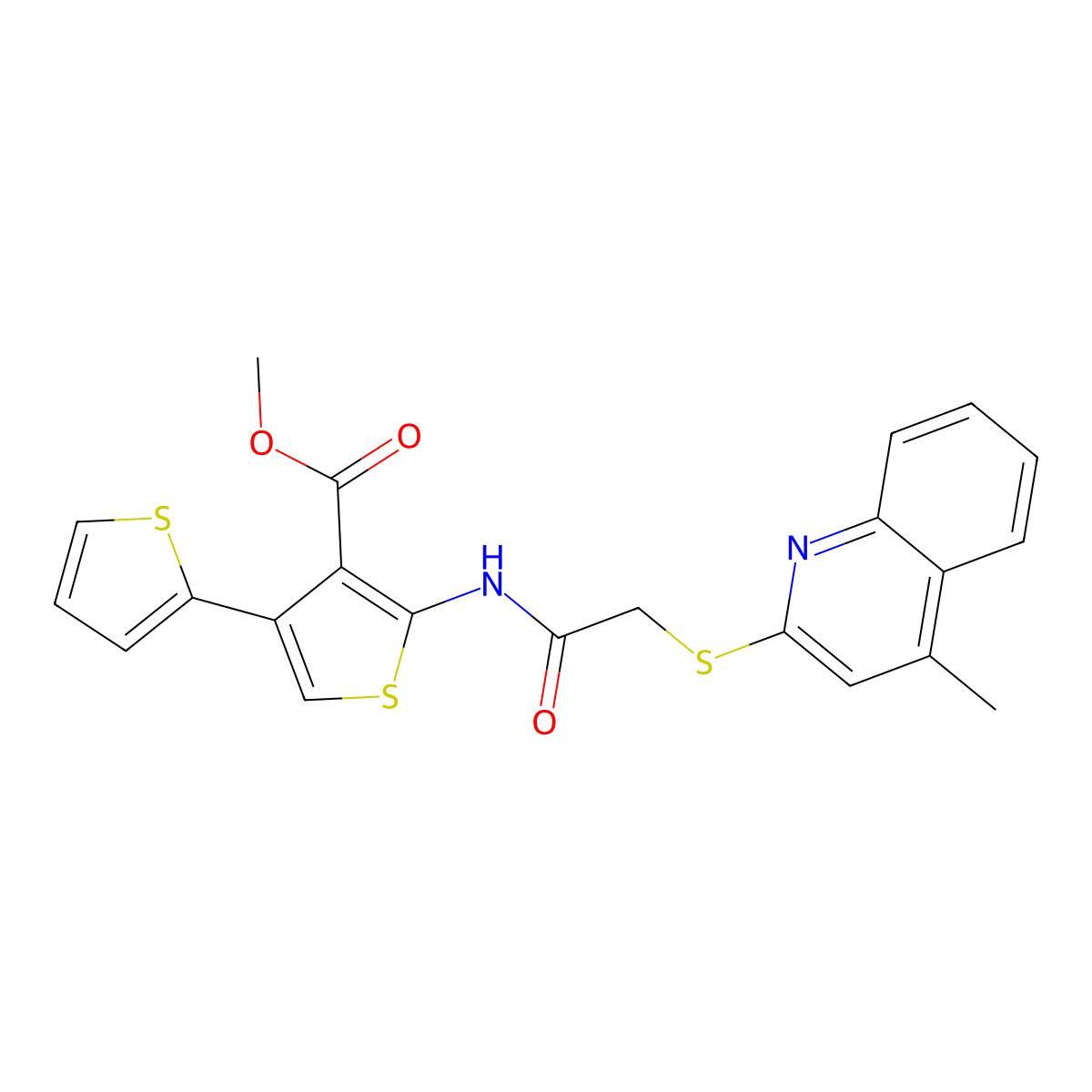 Methyl 2-[2-(4-methyl(2-quinolylthio))acetylamino]-4-(2-thienyl)thiophene-3-ca rboxylate molecular structure, CAS 379238-34-3