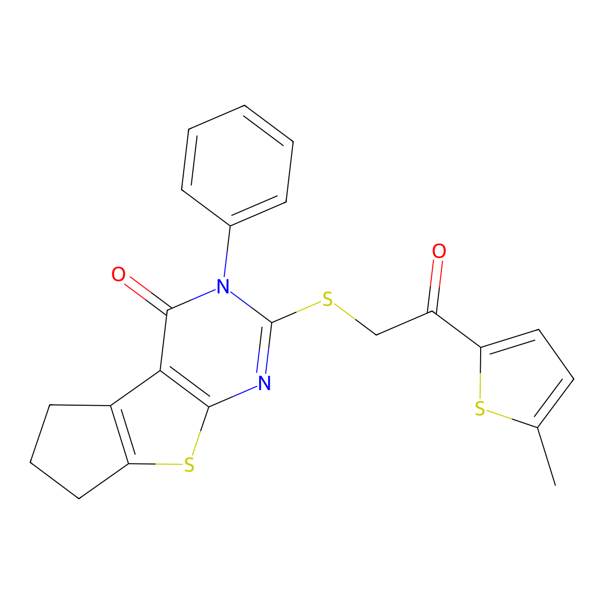 2-{[2-(5-methyl-2-thienyl)-2-oxoethyl]sulfanyl}-3-phenyl-3,5,6,7-tetrahydro-4H-cyclopenta[4,5]thieno[2,3-d]pyrimidin-4-one molecular structure, CAS 379238-36-5