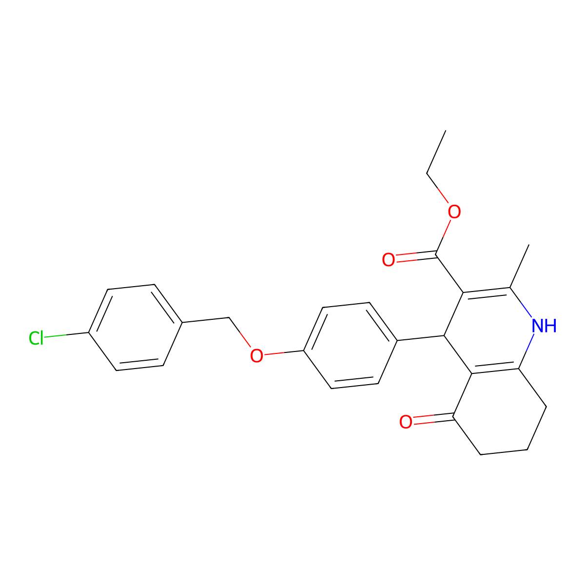 Ethyl 4-(4-((4-chlorobenzyl)oxy)phenyl)-2-methyl-5-oxo-1,4,5,6,7,8-hexahydroquinoline-3-carboxylate molecular structure, CAS 379238-48-9