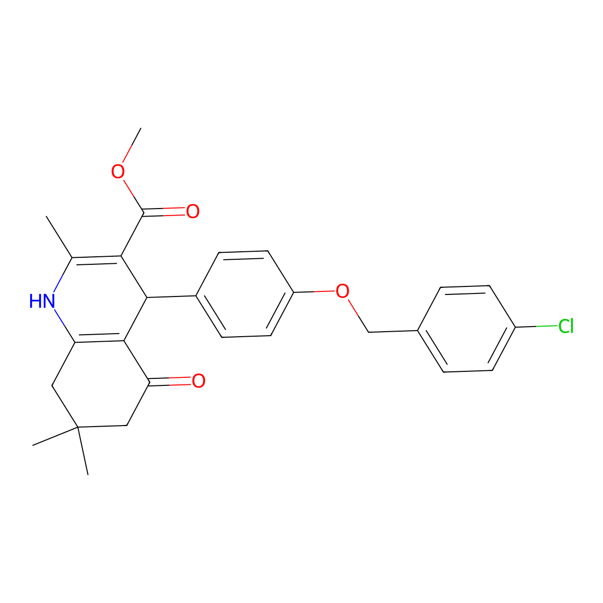 Methyl 4-{4-[(4-chlorophenyl)methoxy]phenyl}-2,7,7-trimethyl-5-oxo-1,4,5,6,7,8-hexahydroquinoline-3-carboxylate molecular structure, CAS 379238-49-0