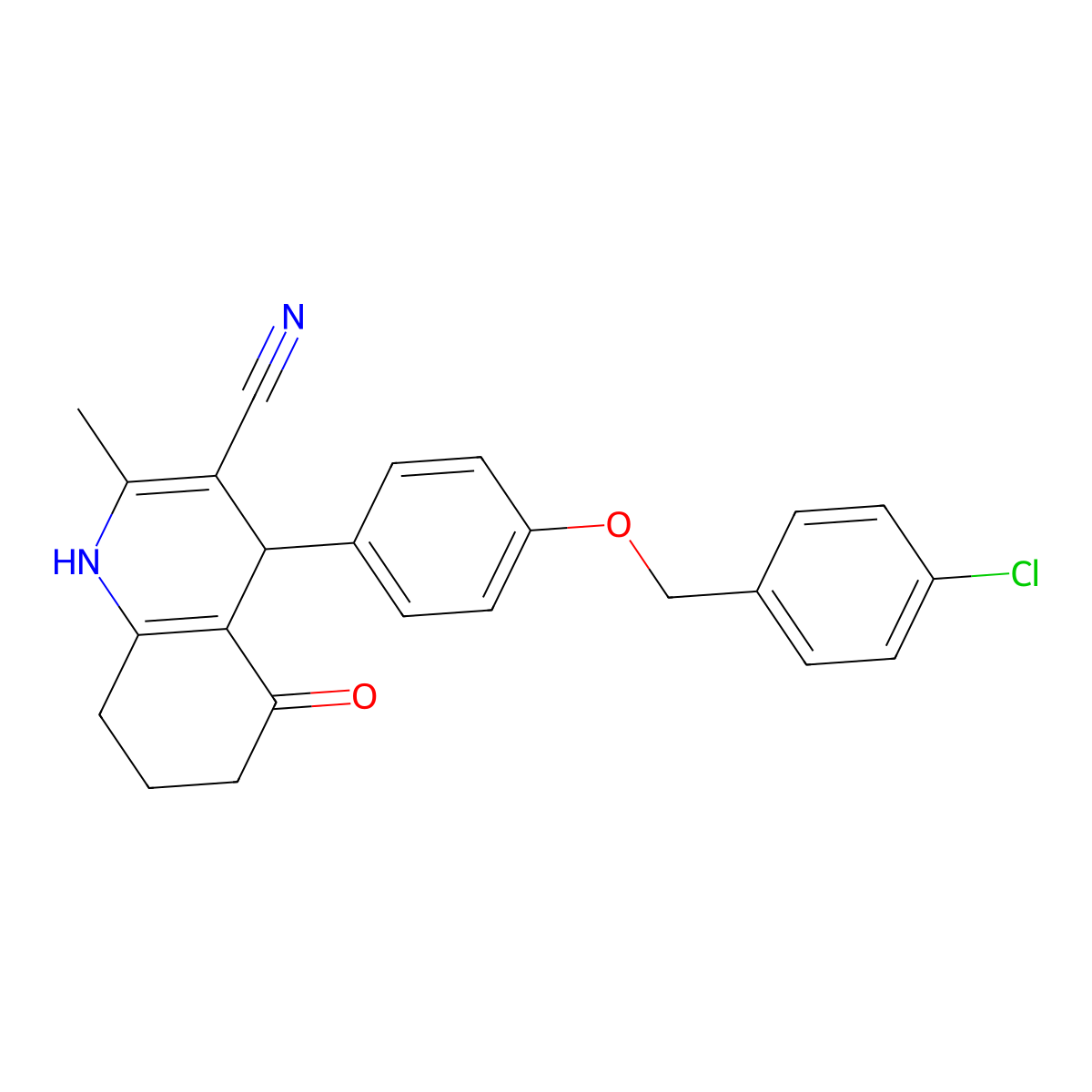 4-(4-((4-Chlorobenzyl)oxy)phenyl)-2-methyl-5-oxo-1,4,5,6,7,8-hexahydroquinoline-3-carbonitrile molecular structure, CAS 379238-50-3