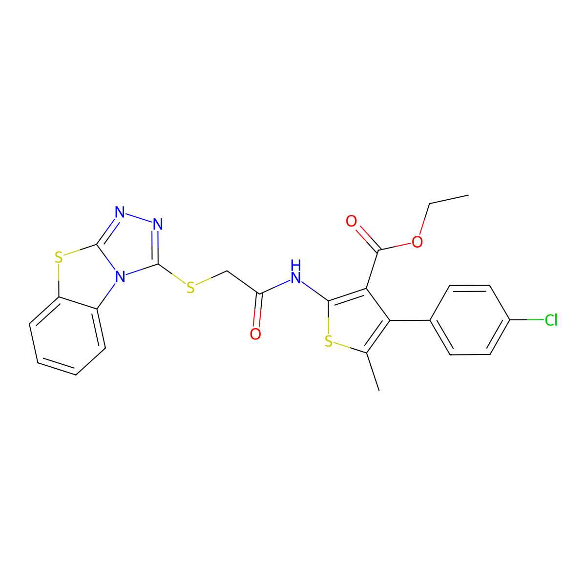 Ethyl 4-(4-chlorophenyl)-5-methyl-2-[[2-([1,2,4]triazolo[3,4-b][1,3]benzothiazol-1-ylsulfanyl)acetyl]amino]thiophene-3-carboxylate molecular structure, CAS 379238-52-5