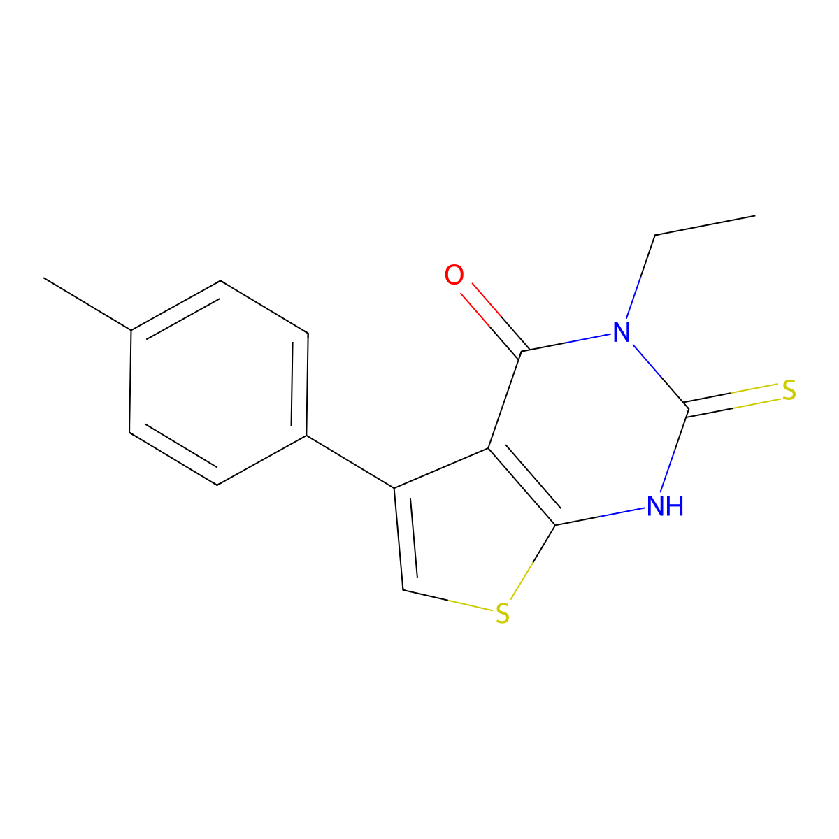 3-ethyl-5-(4-methylphenyl)-2-sulfanylidene-1H-thieno[2,3-d]pyrimidin-4-one molecular structure, CAS 379238-59-2