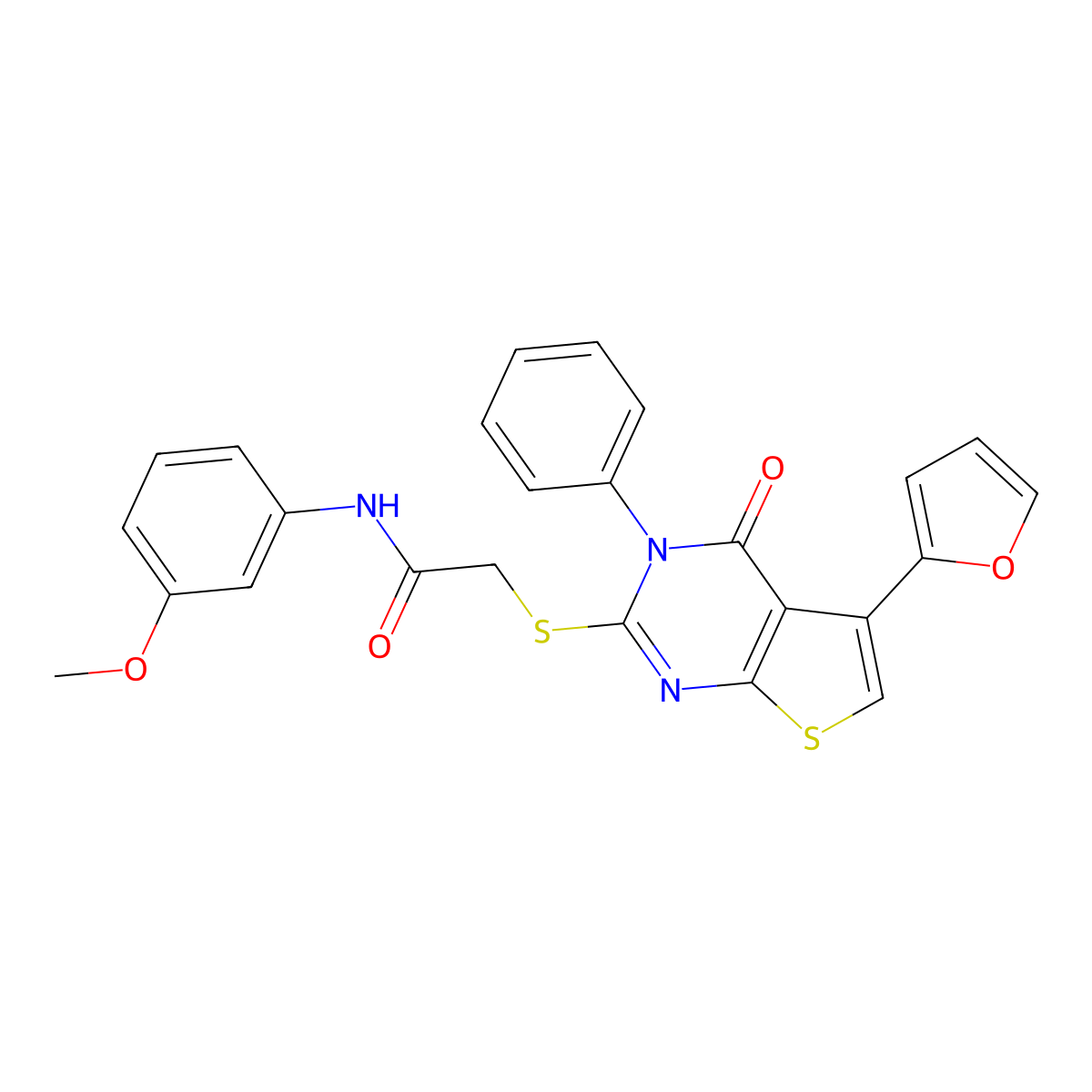 2-[5-(furan-2-yl)-4-oxo-3-phenylthieno[2,3-d]pyrimidin-2-yl]sulfanyl-N-(3-methoxyphenyl)acetamide molecular structure, CAS 379238-69-4