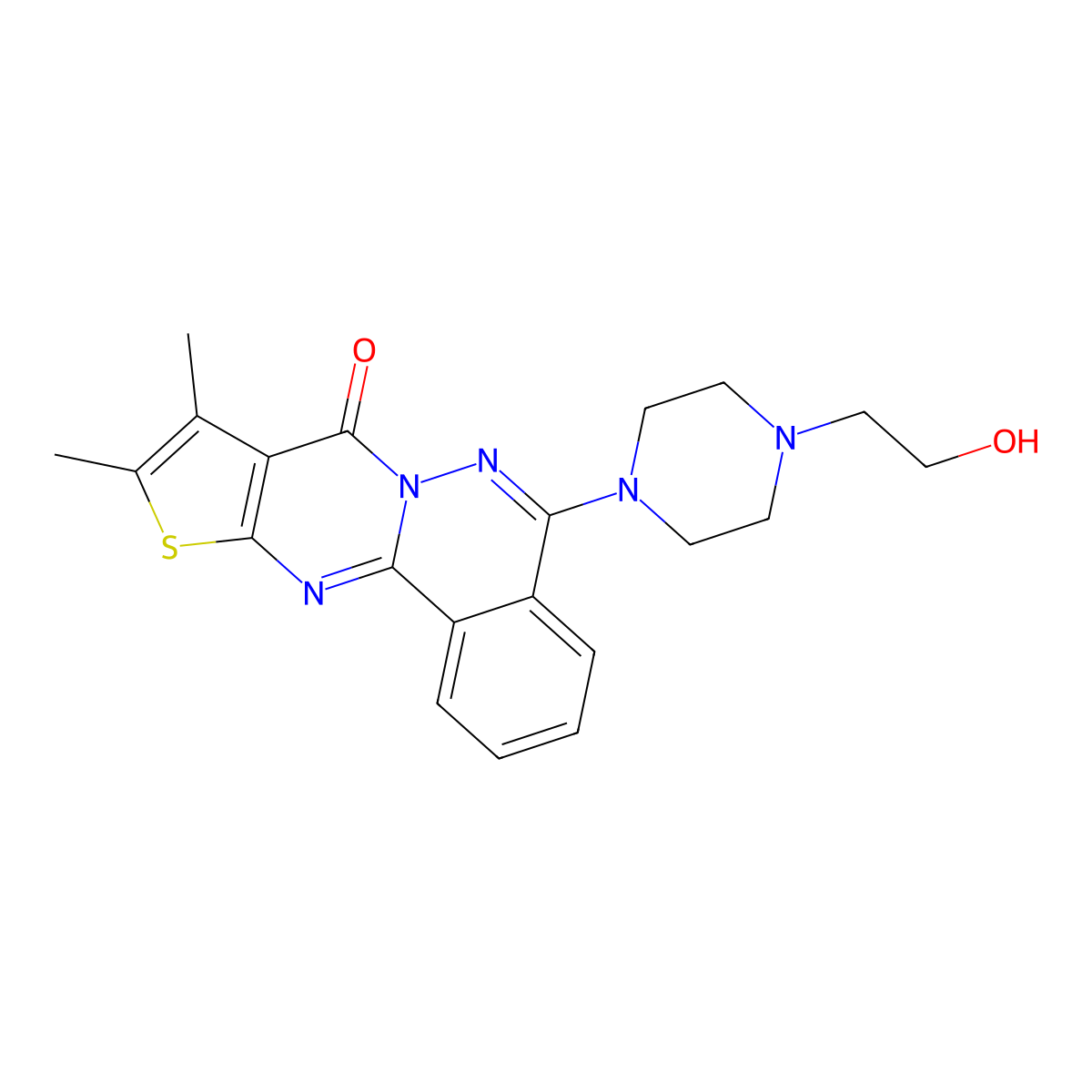 8-[4-(2-Hydroxyethyl)piperazin-1-yl]-13,14-dimethyl-15-thia-9,10,17-triazatetracyclo[8.7.0.0^{2,7}.0^{12,16}]heptadeca-1(17),2(7),3,5,8,12(16),13-heptaen-11-one molecular structure, CAS 379238-79-6
