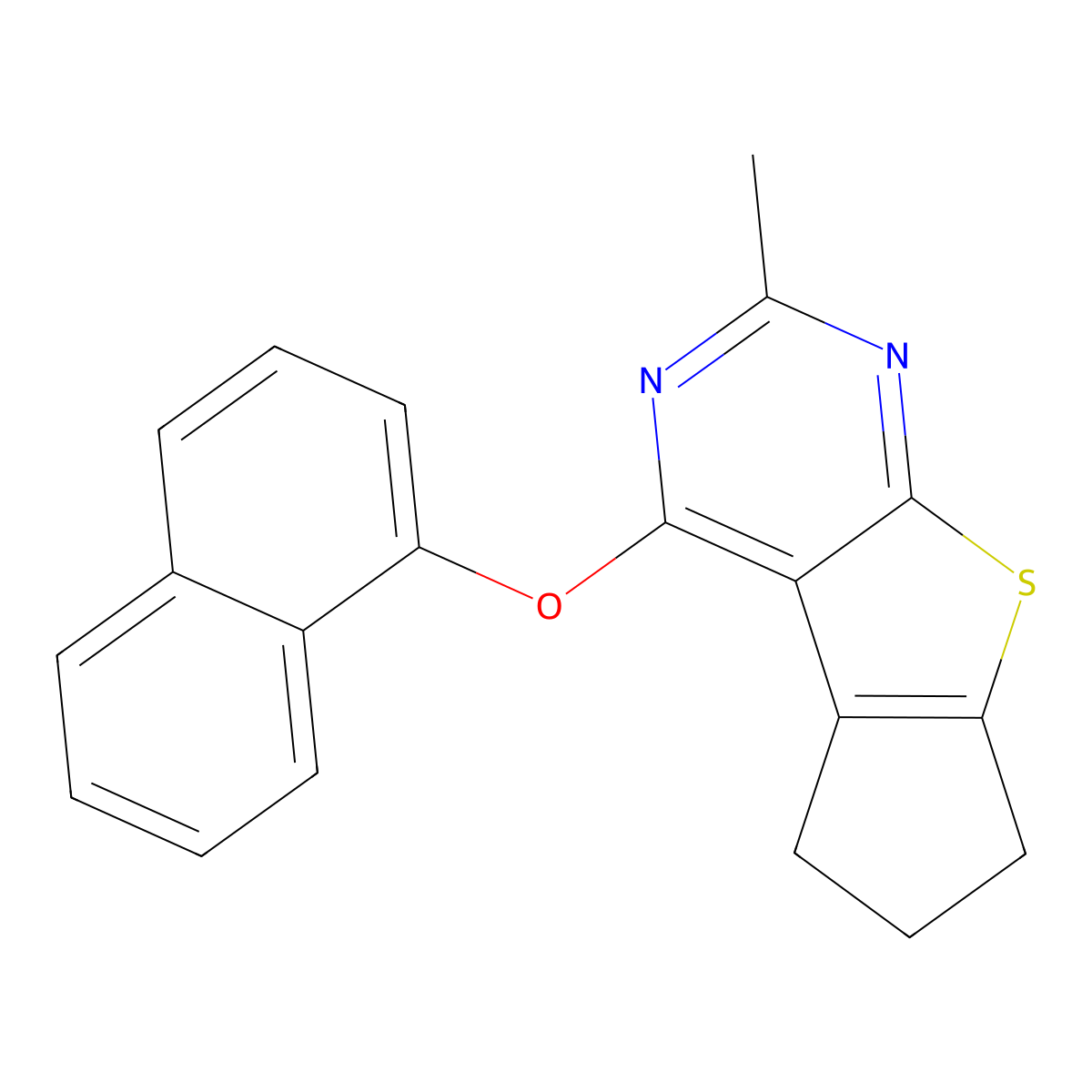 2-methyl-4-(1-naphthyloxy)-6,7-dihydro-5H-cyclopenta[4,5]thieno[2,3-d]pyrimidine molecular structure, CAS 379238-83-2