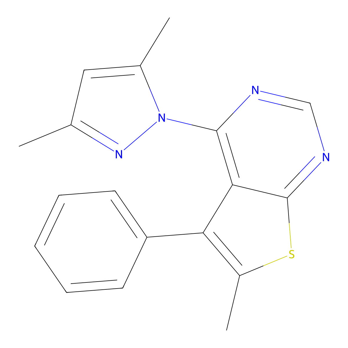 4-(3,5-dimethyl-1H-pyrazol-1-yl)-6-methyl-5-phenylthieno[2,3-d]pyrimidine molecular structure, CAS 379238-85-4