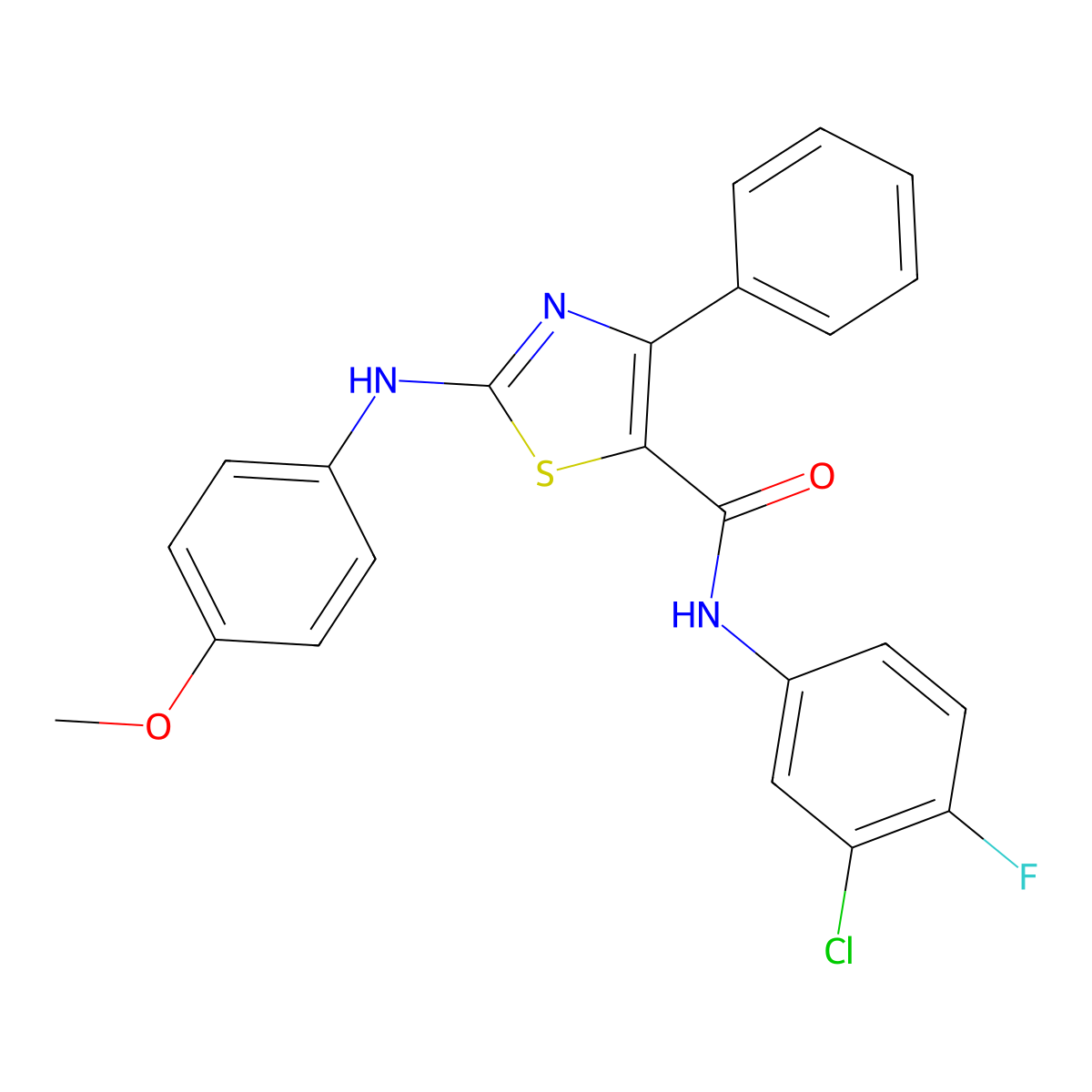 N-(3-chloro-4-fluorophenyl)-2-[(4-methoxyphenyl)amino]-4-phenyl-1,3-thiazole-5-carboxamide molecular structure, CAS 379238-95-6