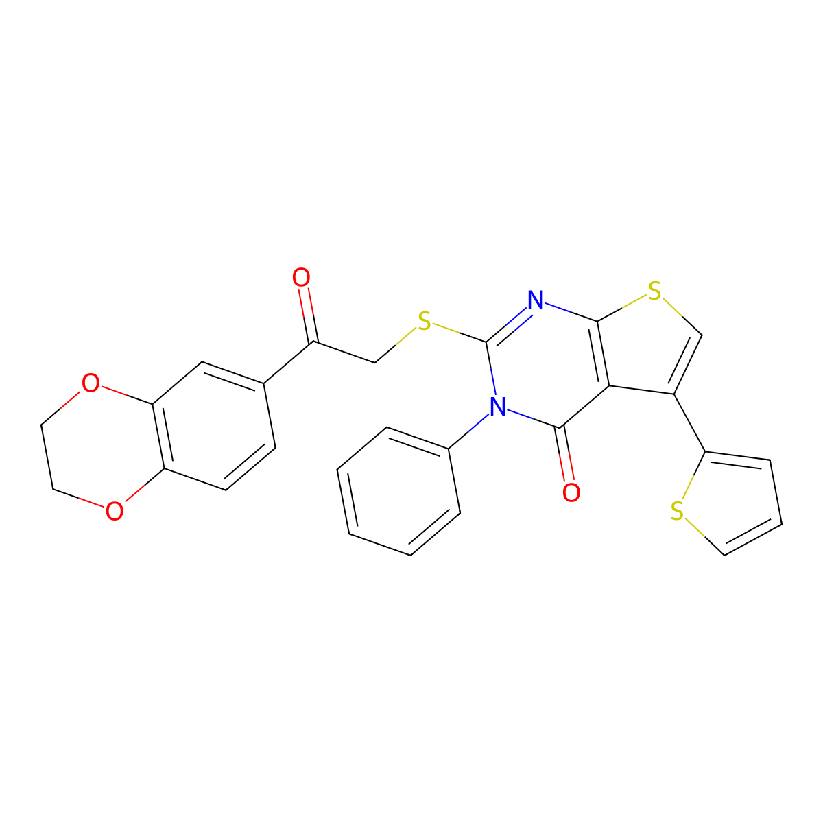 2-[2-(2,3-Dihydro-1,4-benzodioxin-6-yl)-2-oxoethyl]sulfanyl-3-phenyl-5-thiophen-2-ylthieno[2,3-d]pyrimidin-4-one molecular structure, CAS 379239-13-1