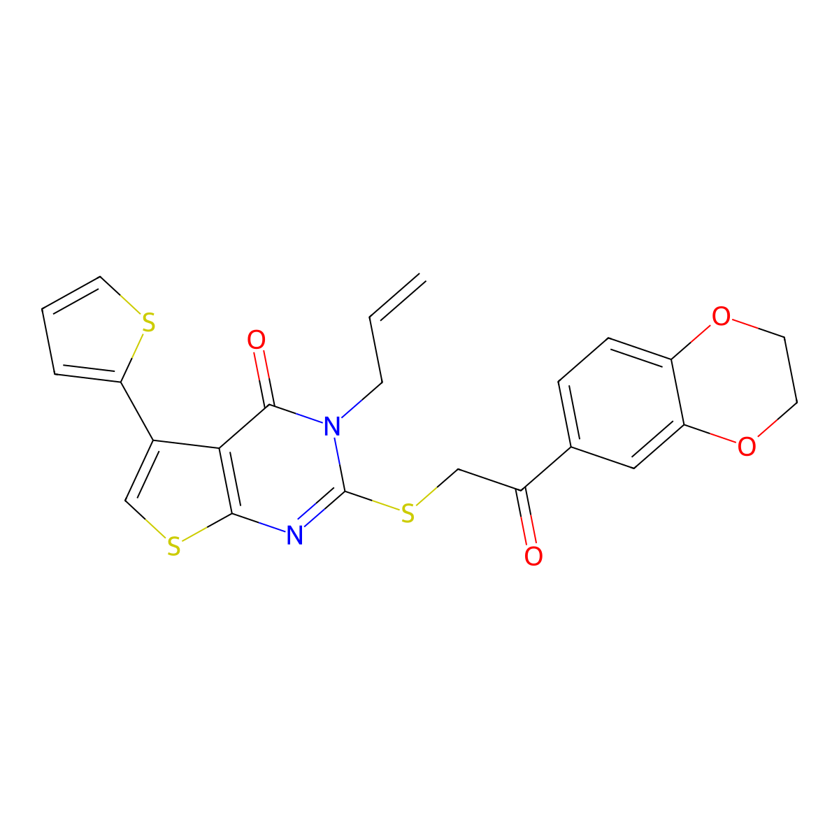 3-allyl-2-((2-(2,3-dihydrobenzo[b][1,4]dioxin-6-yl)-2-oxoethyl)thio)-5-(thiophen-2-yl)thieno[2,3-d]pyrimidin-4(3H)-one molecular structure, CAS 379239-17-5