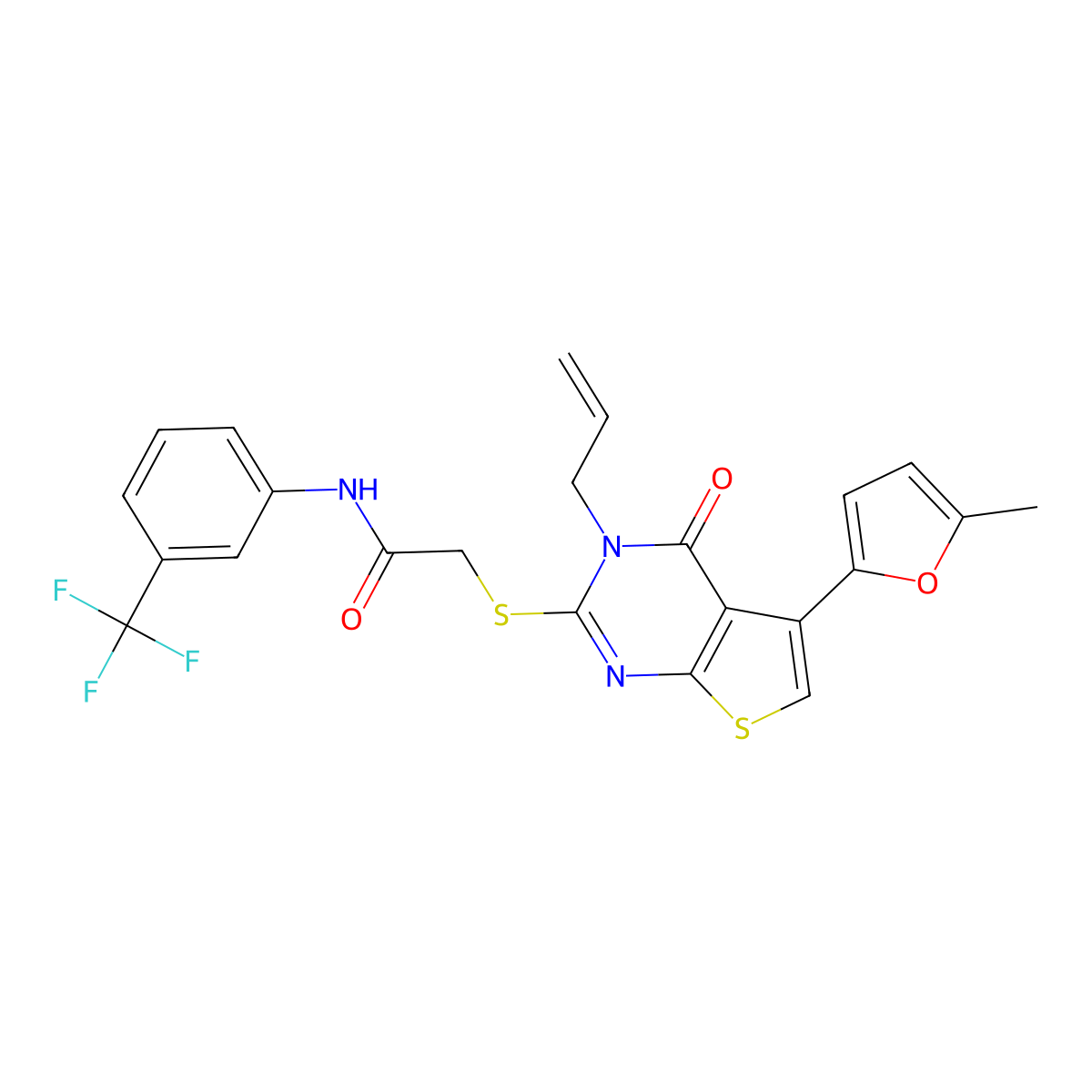 2-[5-(5-methylfuran-2-yl)-4-oxo-3-prop-2-enylthieno[2,3-d]pyrimidin-2-yl]sulfanyl-N-[3-(trifluoromethyl)phenyl]acetamide molecular structure, CAS 379239-18-6