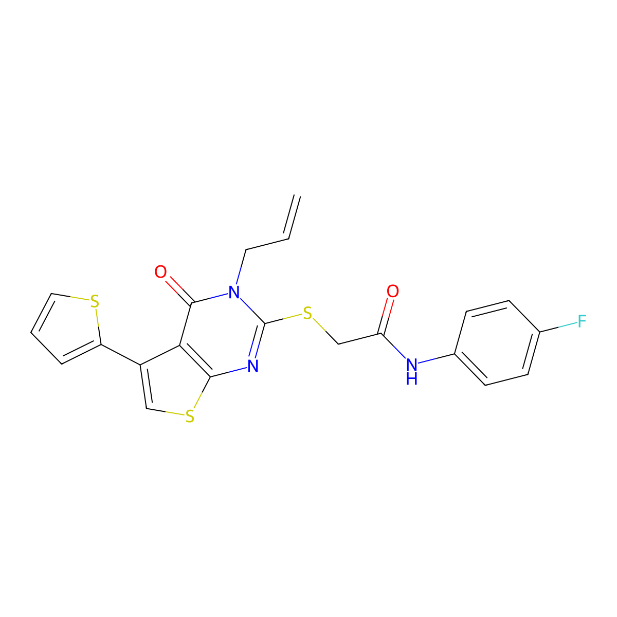N-(4-fluorophenyl)-2-(4-oxo-3-prop-2-enyl-5-thiophen-2-ylthieno[2,3-d]pyrimidin-2-yl)sulfanylacetamide molecular structure, CAS 379239-19-7
