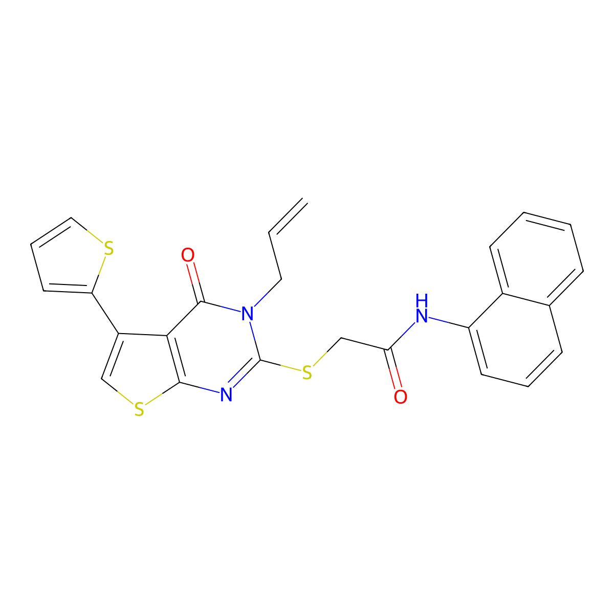 2-((3-allyl-4-oxo-5-(thiophen-2-yl)-3,4-dihydrothieno[2,3-d]pyrimidin-2-yl)thio)-N-(naphthalen-1-yl)acetamide molecular structure, CAS 379239-22-2