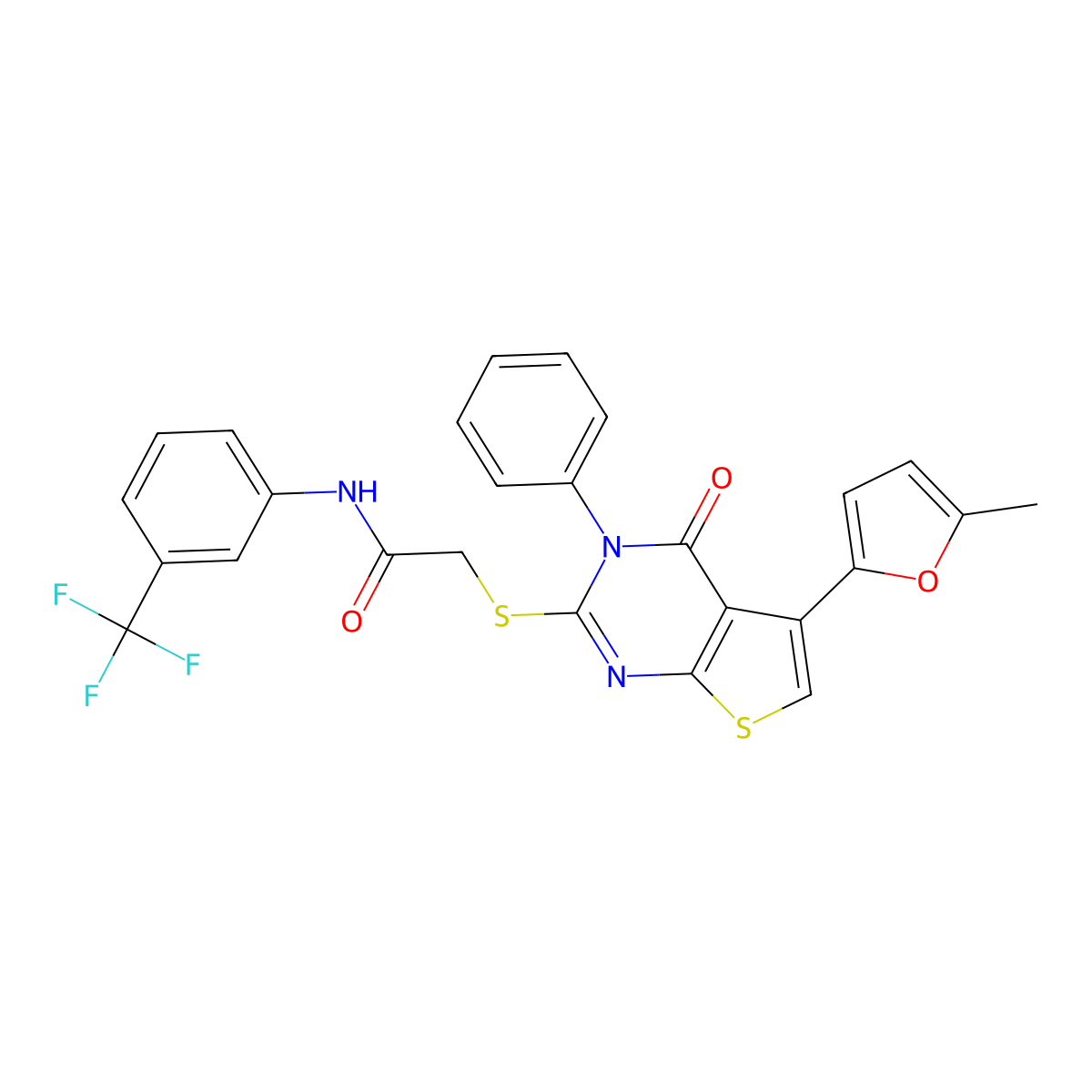 2-[5-(5-methylfuran-2-yl)-4-oxo-3-phenylthieno[2,3-d]pyrimidin-2-yl]sulfanyl-N-[3-(trifluoromethyl)phenyl]acetamide molecular structure, CAS 379239-27-7