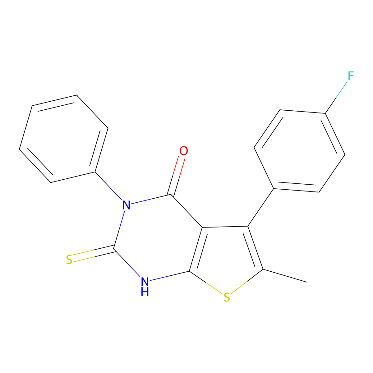 5-(4-fluorophenyl)-6-methyl-3-phenyl-2-sulfanyl-3H,4H-thieno[2,3-d]pyrimidin-4-one molecular structure, CAS 379239-36-8