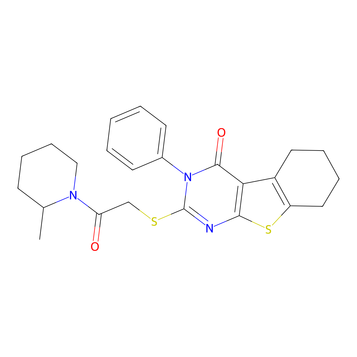 2-[2-(2-Methylpiperidin-1-yl)-2-oxoethyl]sulfanyl-3-phenyl-5,6,7,8-tetrahydro-[1]benzothiolo[2,3-d]pyrimidin-4-one molecular structure, CAS 379239-40-4
