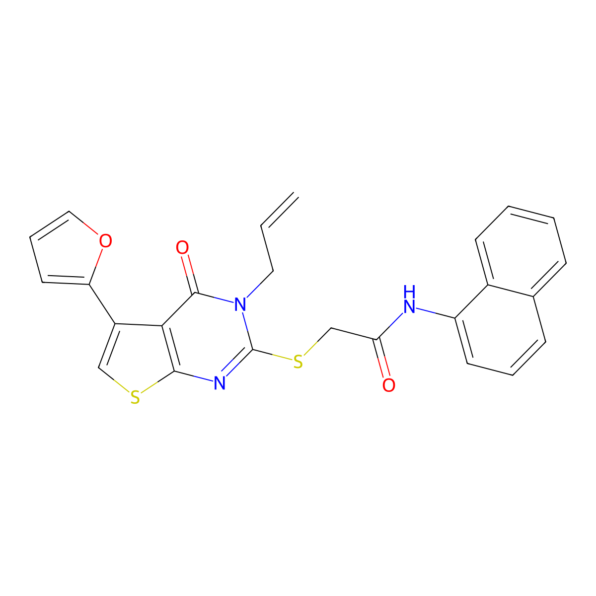 2-[5-(furan-2-yl)-4-oxo-3-prop-2-enylthieno[2,3-d]pyrimidin-2-yl]sulfanyl-N-naphthalen-1-ylacetamide molecular structure, CAS 379239-49-3