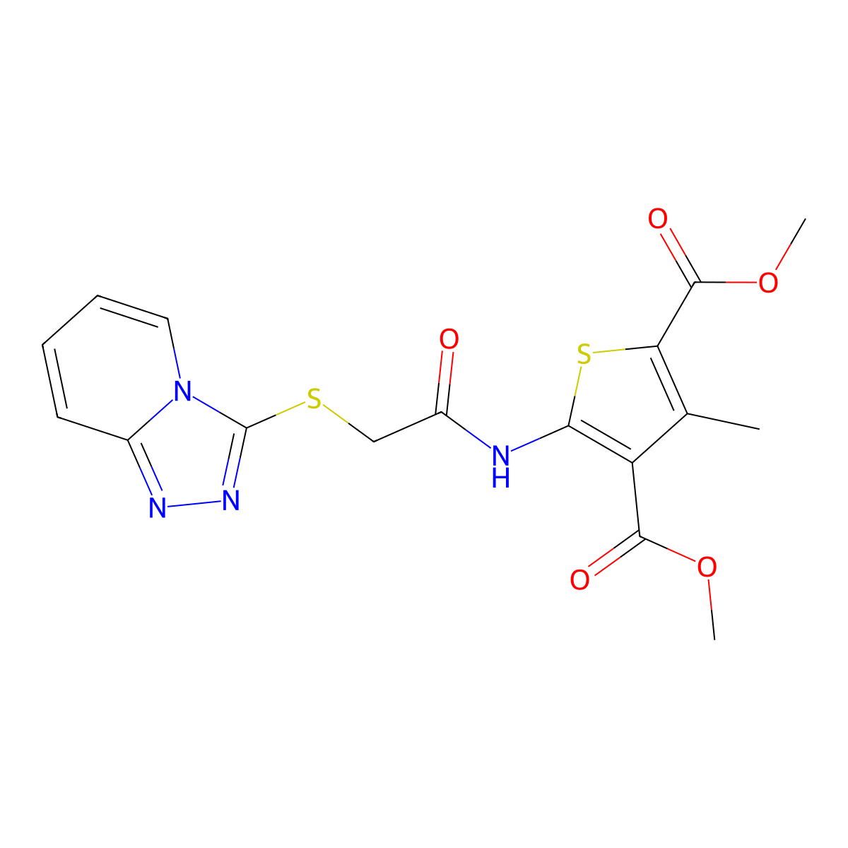 2,4-Dimethyl 3-methyl-5-(2-{[1,2,4]triazolo[4,3-a]pyridin-3-ylsulfanyl}acetamido)thiophene-2,4-dicarboxylate molecular structure, CAS 379239-60-8
