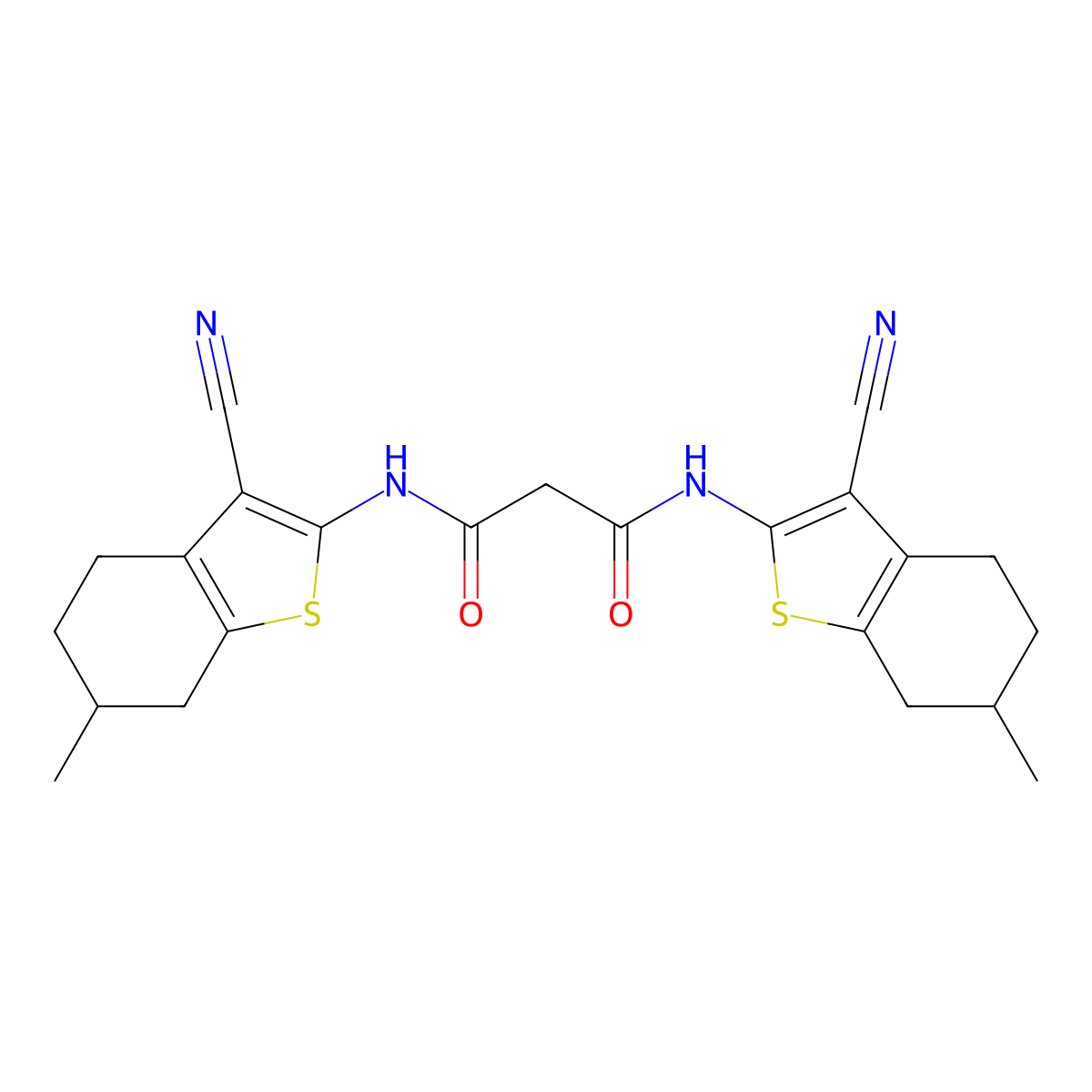 N,N'-bis(3-cyano-6-methyl-4,5,6,7-tetrahydro-1-benzothiophen-2-yl)propanediamide molecular structure, CAS 379239-63-1
