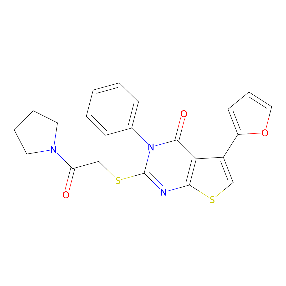 5-(Furan-2-yl)-2-(2-oxo-2-pyrrolidin-1-ylethyl)sulfanyl-3-phenylthieno[2,3-d]pyrimidin-4-one molecular structure, CAS 379239-64-2
