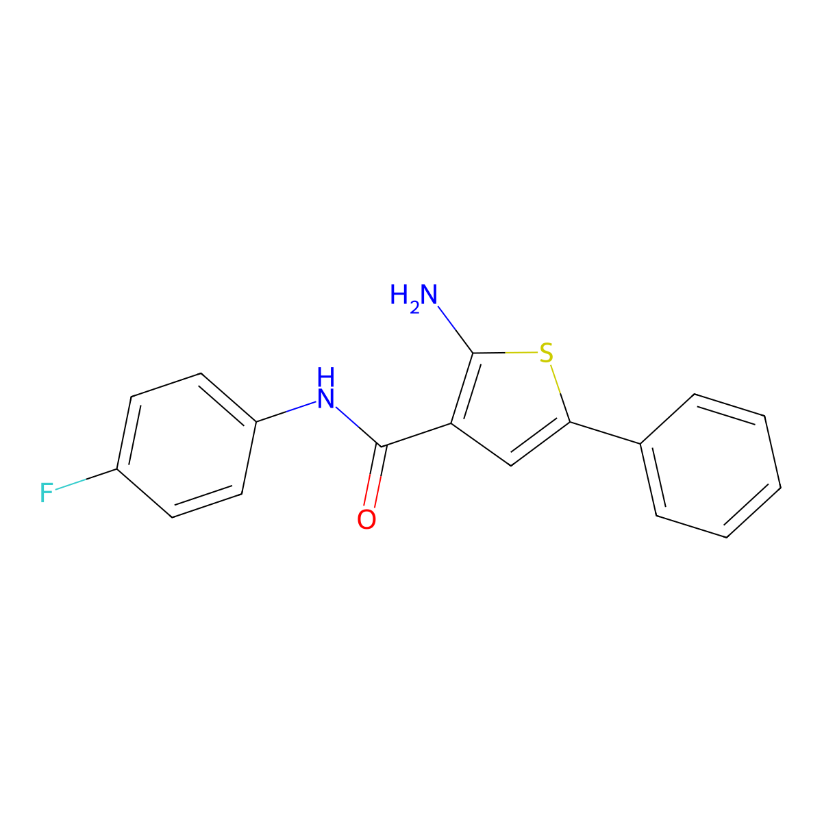 2-amino-N-(4-fluorophenyl)-5-phenylthiophene-3-carboxamide molecular structure, CAS 379239-70-0