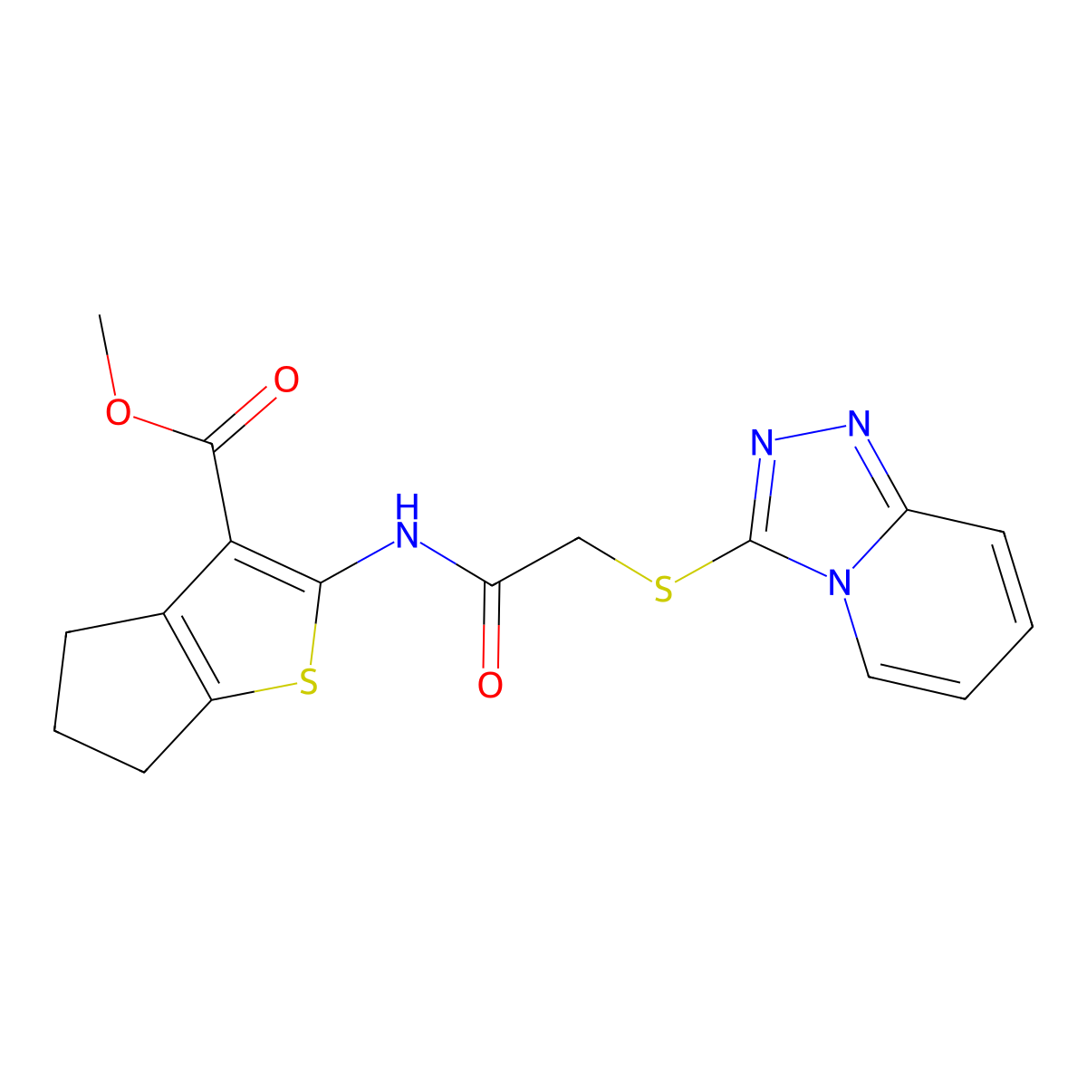 methyl 2-{[([1,2,4]triazolo[4,3-a]pyridin-3-ylthio)acetyl]amino}-5,6-dihydro-4H-cyclopenta[b]thiophene-3-carboxylate molecular structure, CAS 379239-71-1