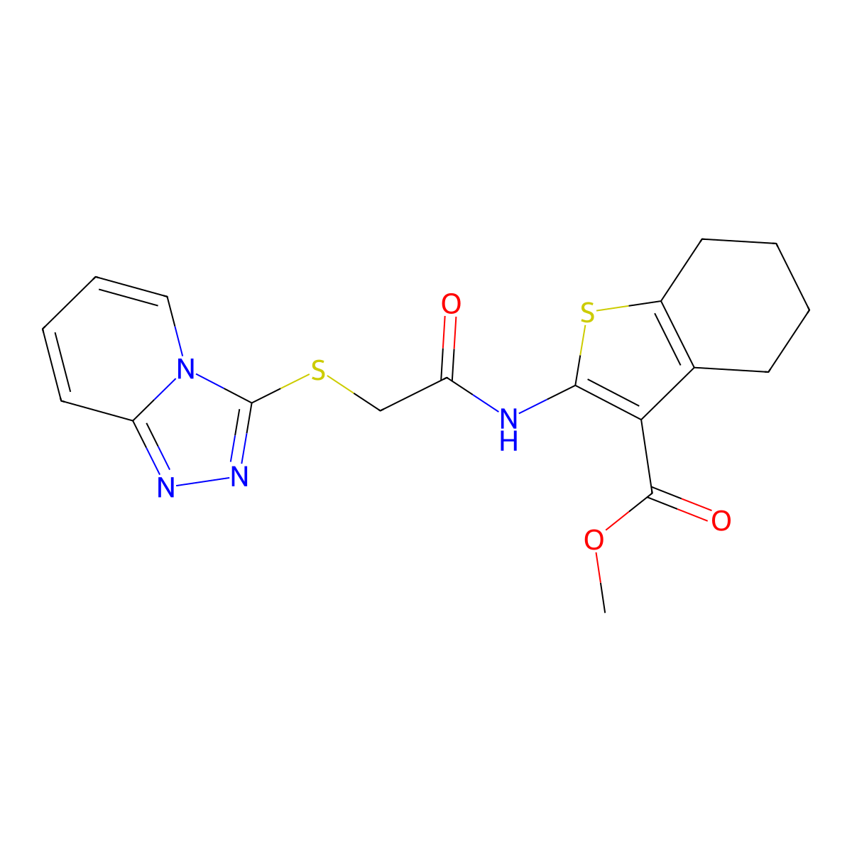Methyl 2-(2-([1,2,4]triazolo[4,3-a]pyridin-3-ylthio)acetamido)-4,5,6,7-tetrahydrobenzo[b]thiophene-3-carboxylate molecular structure, CAS 379239-72-2