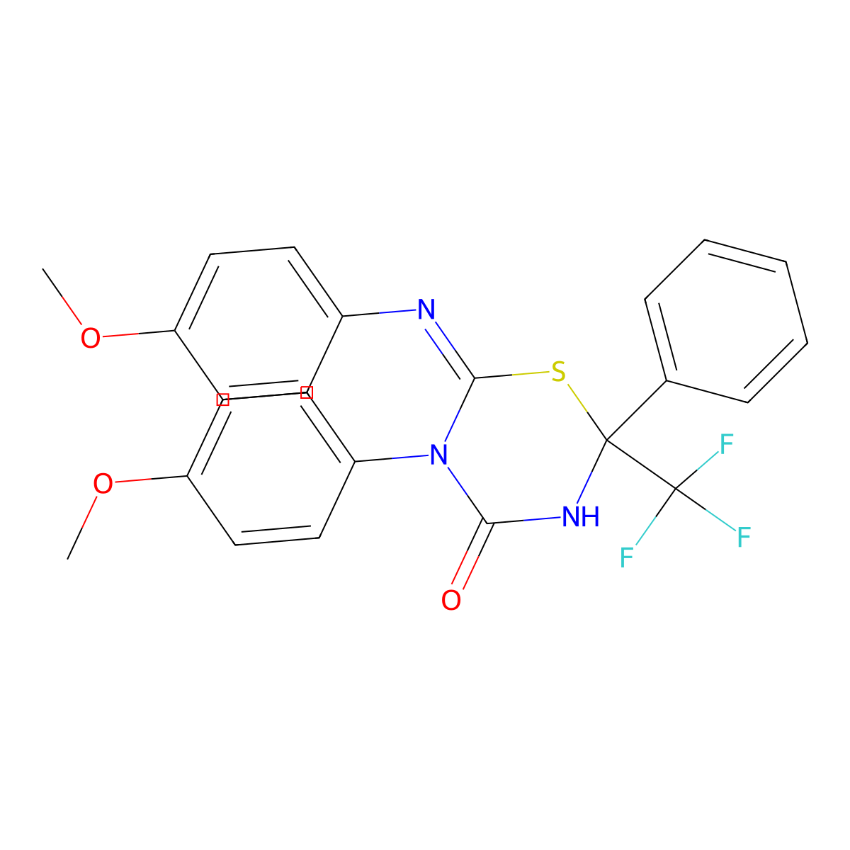 5-(4-Methoxyphenyl)-6-(4-methoxyphenyl)imino-2-phenyl-2-(trifluoromethyl)-1,3,5-thiadiazinan-4-one molecular structure, CAS 379241-04-0
