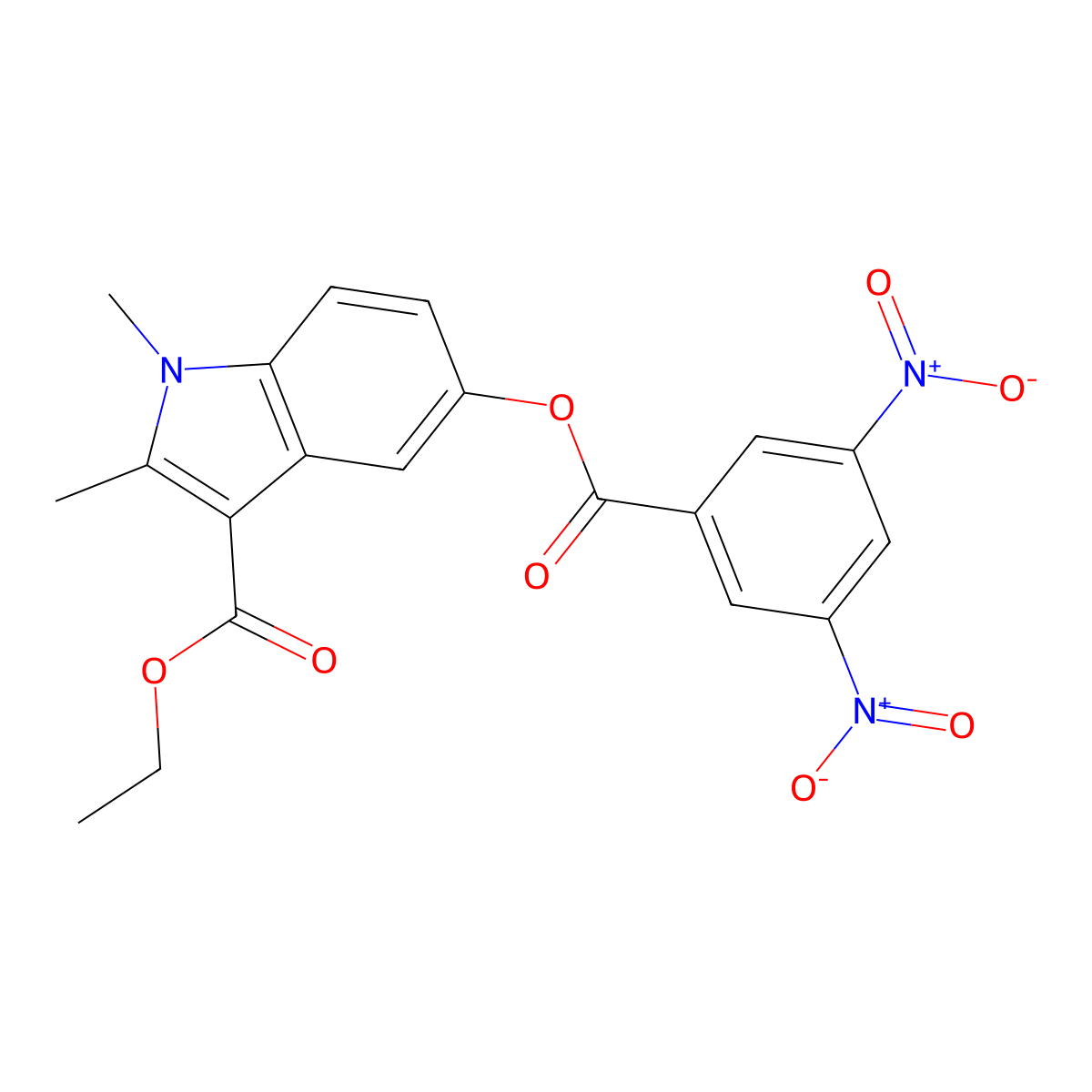 Ethyl 5-(3,5-dinitrobenzoyl)oxy-1,2-dimethylindole-3-carboxylate molecular structure, CAS 379241-24-4