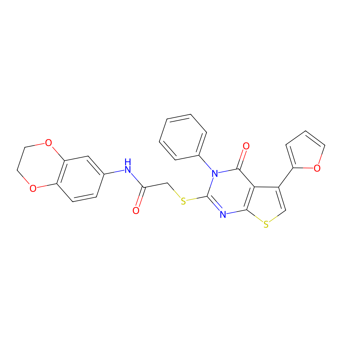 N-(2,3-dihydro-1,4-benzodioxin-6-yl)-2-[5-(furan-2-yl)-4-oxo-3-phenylthieno[2,3-d]pyrimidin-2-yl]sulfanylacetamide molecular structure, CAS 379241-30-2