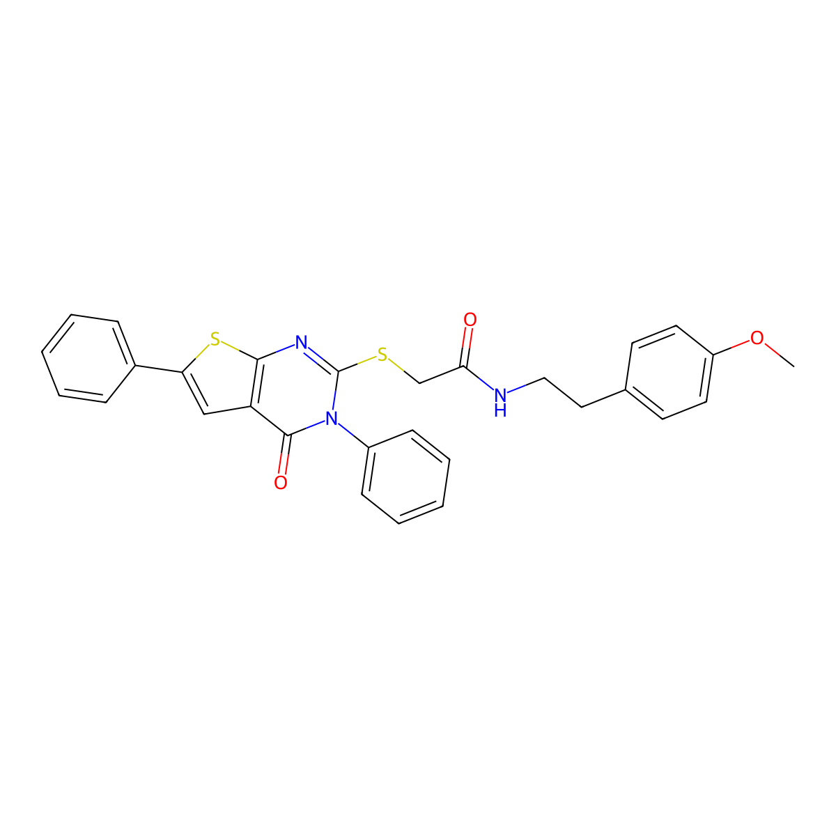 N-(4-methoxyphenethyl)-2-((4-oxo-3,6-diphenyl-3,4-dihydrothieno[2,3-d]pyrimidin-2-yl)thio)acetamide molecular structure, CAS 379241-37-9